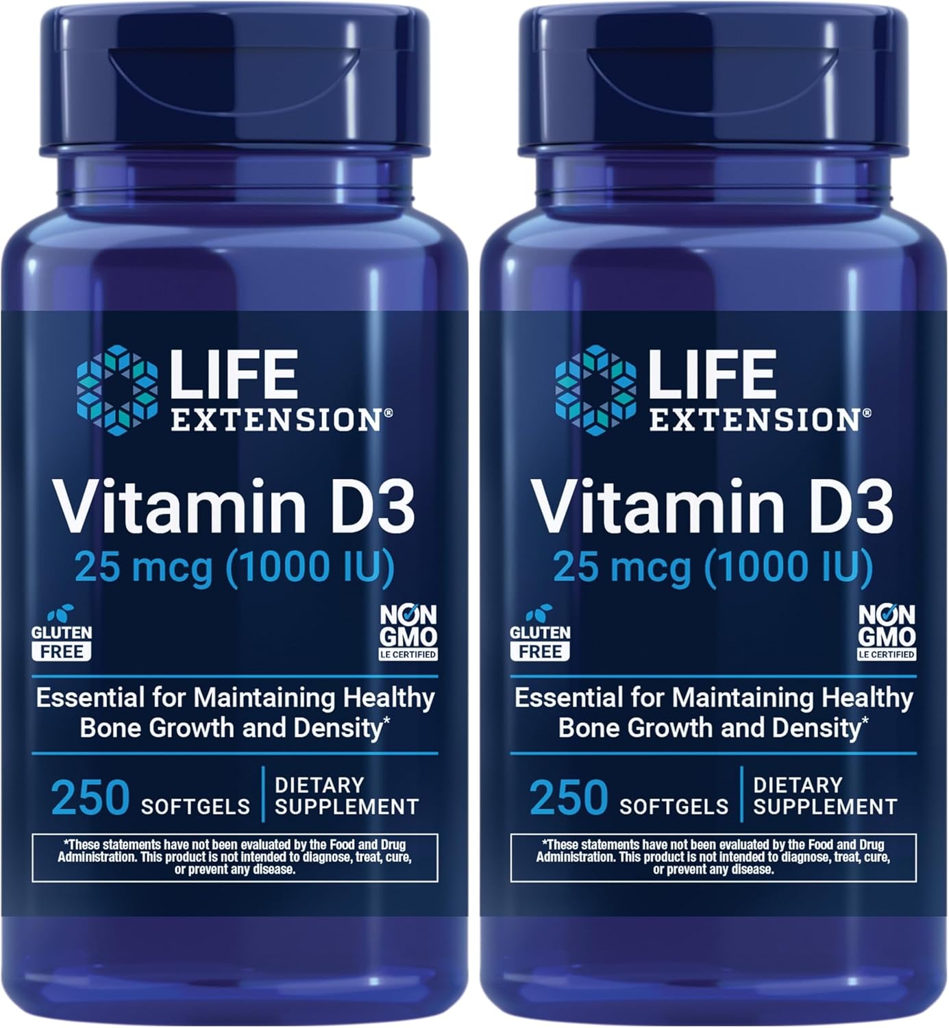 Life Extension Vitamin D3 25 mcg (1000 IU), Immune System Support, Bone Health, Whole-Body Health, Value Size, Gluten-Free, Non-GMO, 250 softgels | Bone Health, Cognitive Health & Immune System Support, Gluten-Free & Non-GMO, Once Daily for a Two-Month S…
