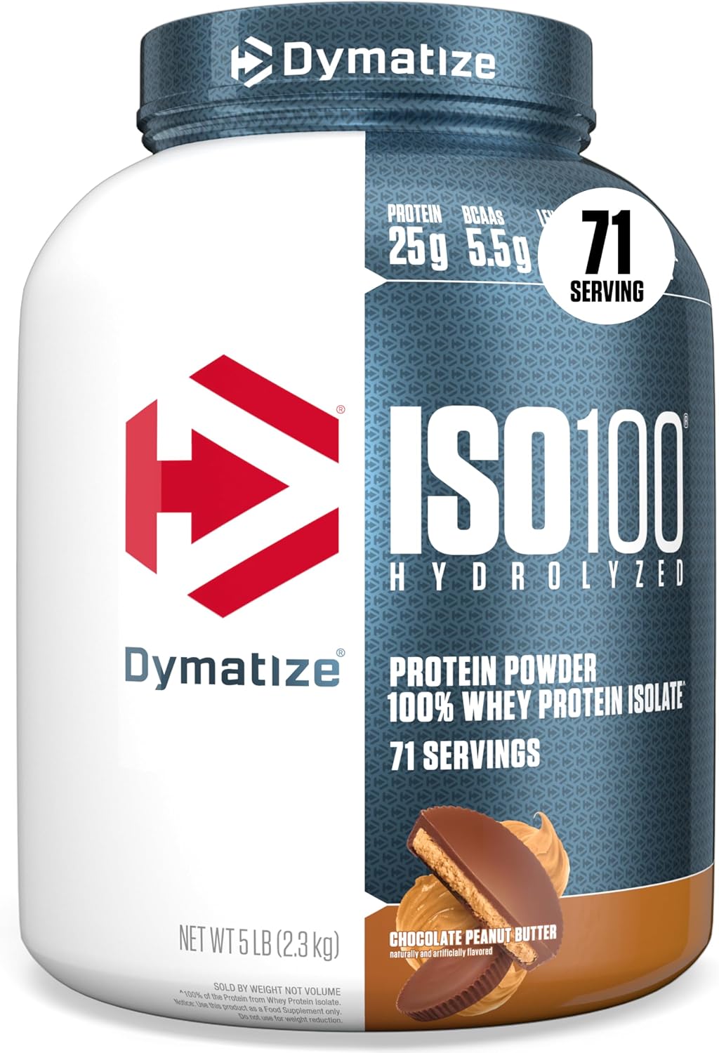 Dymatize ISO100 Protein Powder, 100% Whey Isolate, Gourmet Chocolate | 25g Protein, Hydrolyzed, Fast-Absorbing, Supports Muscle Health, 5.5g BCAAs, Gluten-Free, 76 Servings, 5 lb