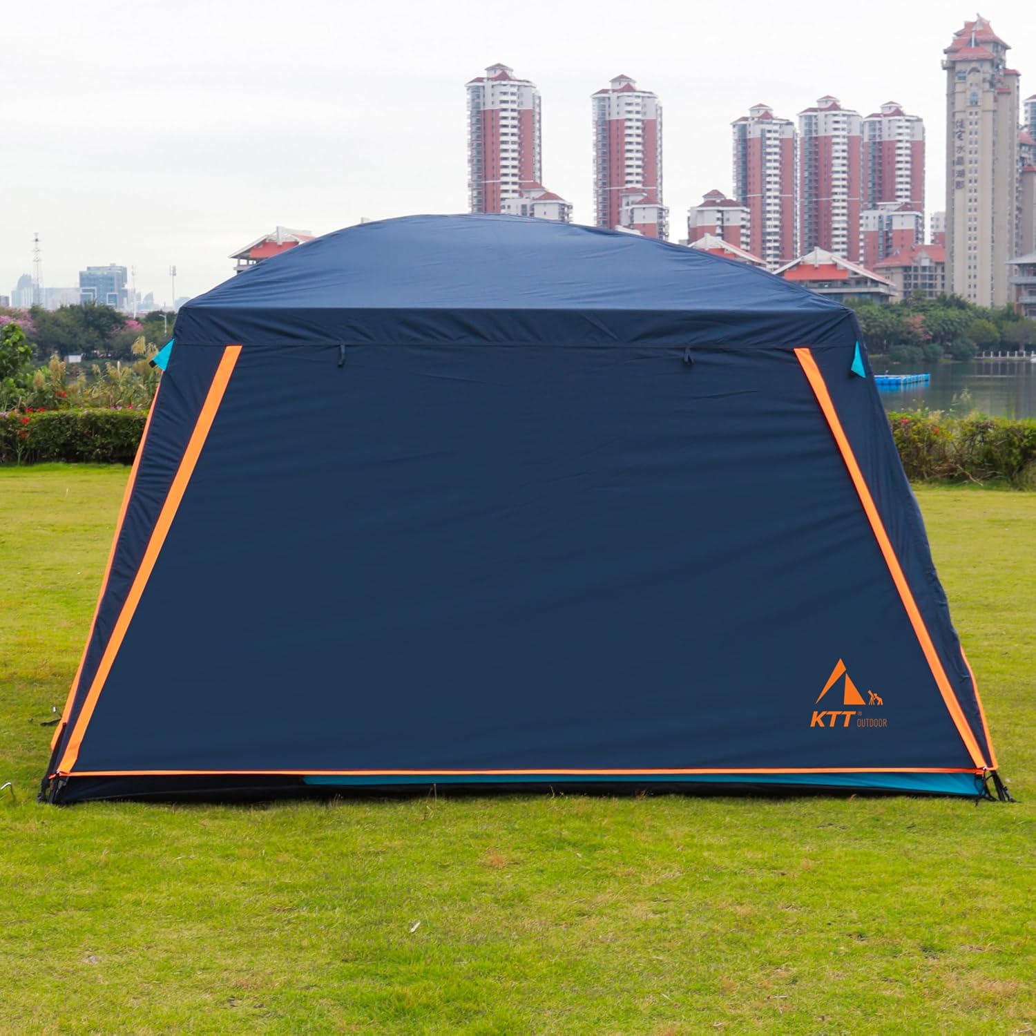 KTT Extra Large Tent 12-14 Person, Family Cabin Tents, 2 Rooms, Straight Wall, 2 Doors 4 Windows with Mesh, Waterproof, Double Layer
