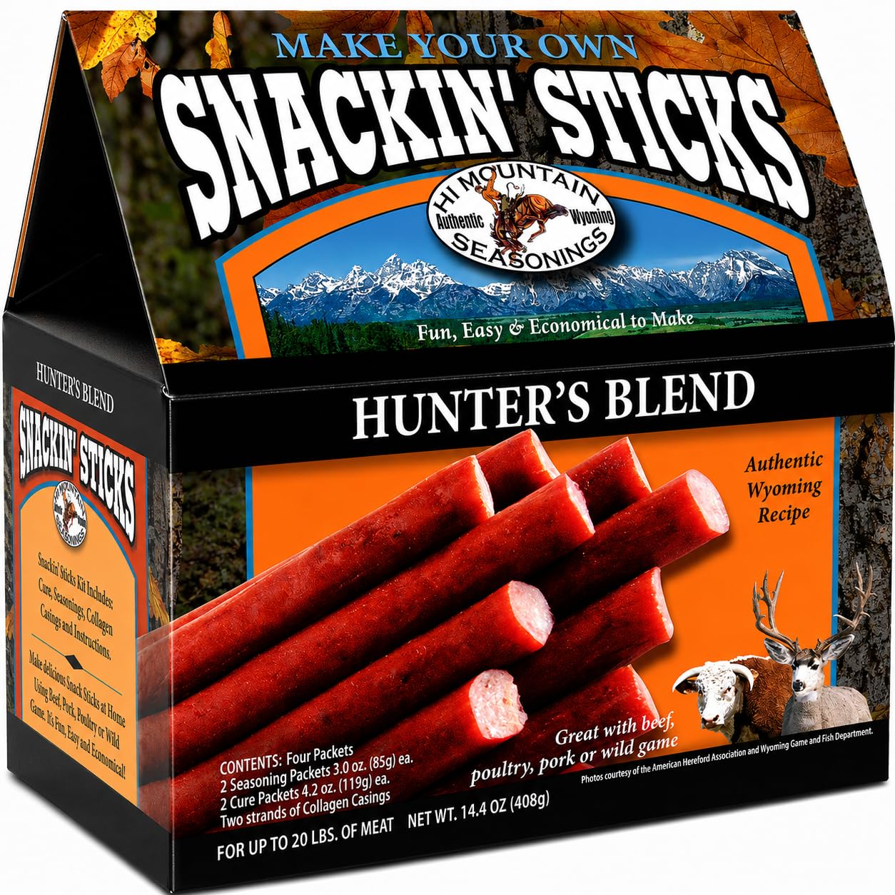 Hi Mountain Snack Stick Seasoning Kit | ORIGINAL | Makes 20 lbs | Complete Snack Stick Kit, Seasoning, Cure, Casings, & Directions Included, For Beef, Deer, Elk, Venison & Wild Game Meat