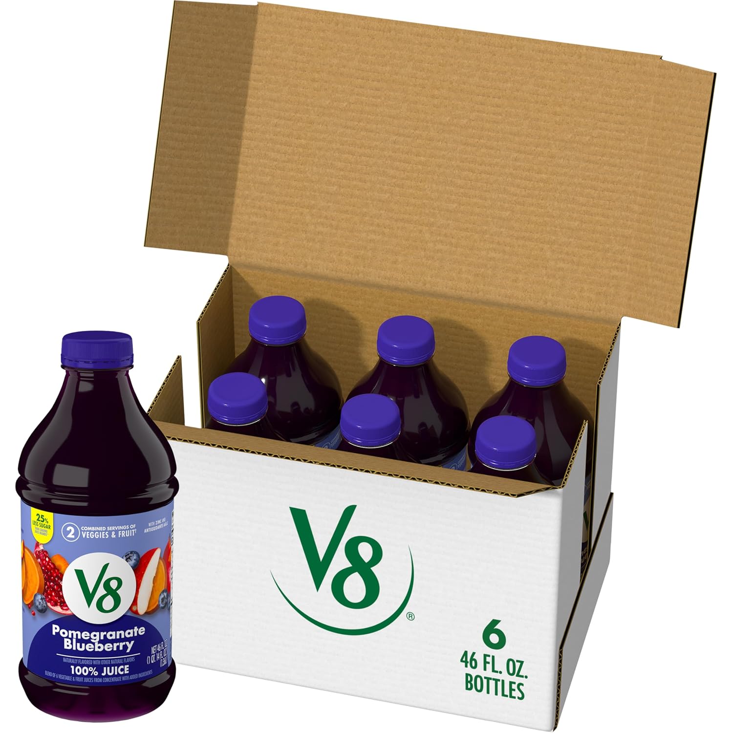 V8 Blends 100% Juice Pomegranate Blueberry Juice, Fruit and Vegetable Juice Blend, 46 Fl Oz Bottle