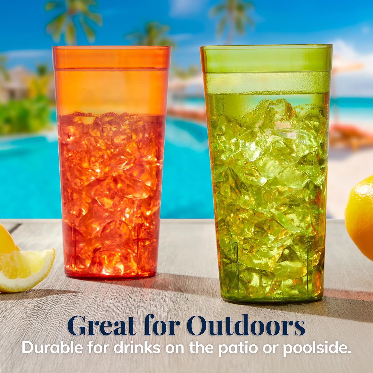 US Acrylic Cafe Plastic Reusable Tumblers (Set of 16) 20-ounce Water Cups Coastal Colors | Restaurant Style Drinking Glasses Value Set, Stackable, BPA-free, Made in the USA | Top-rack Dishwasher Safe