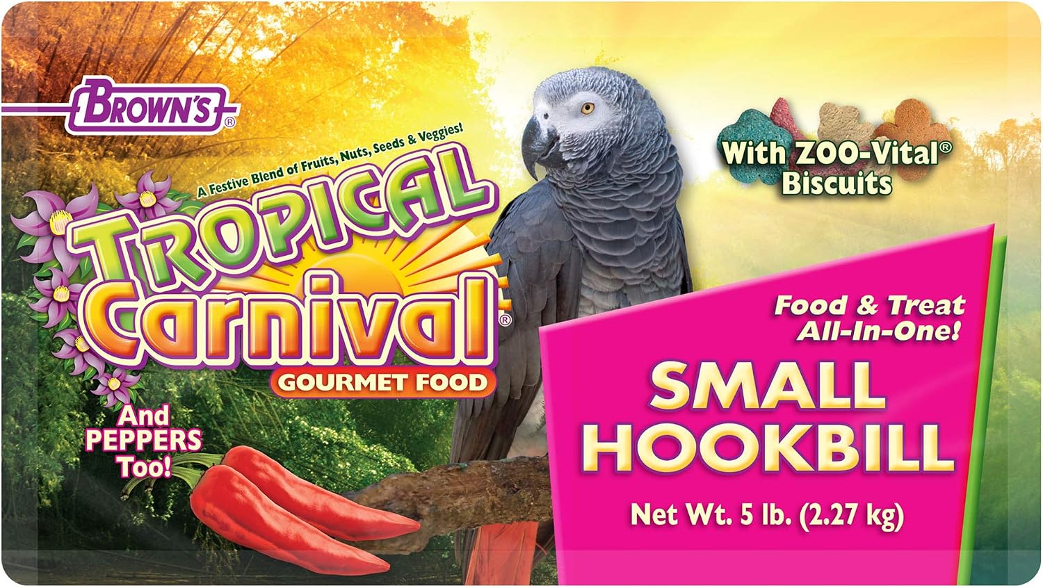 F.M. Brown's Tropical Carnival Gourmet Bird Food for Parrots, African Greys, and Conures Under 13", Probiotics for Digestive Health
