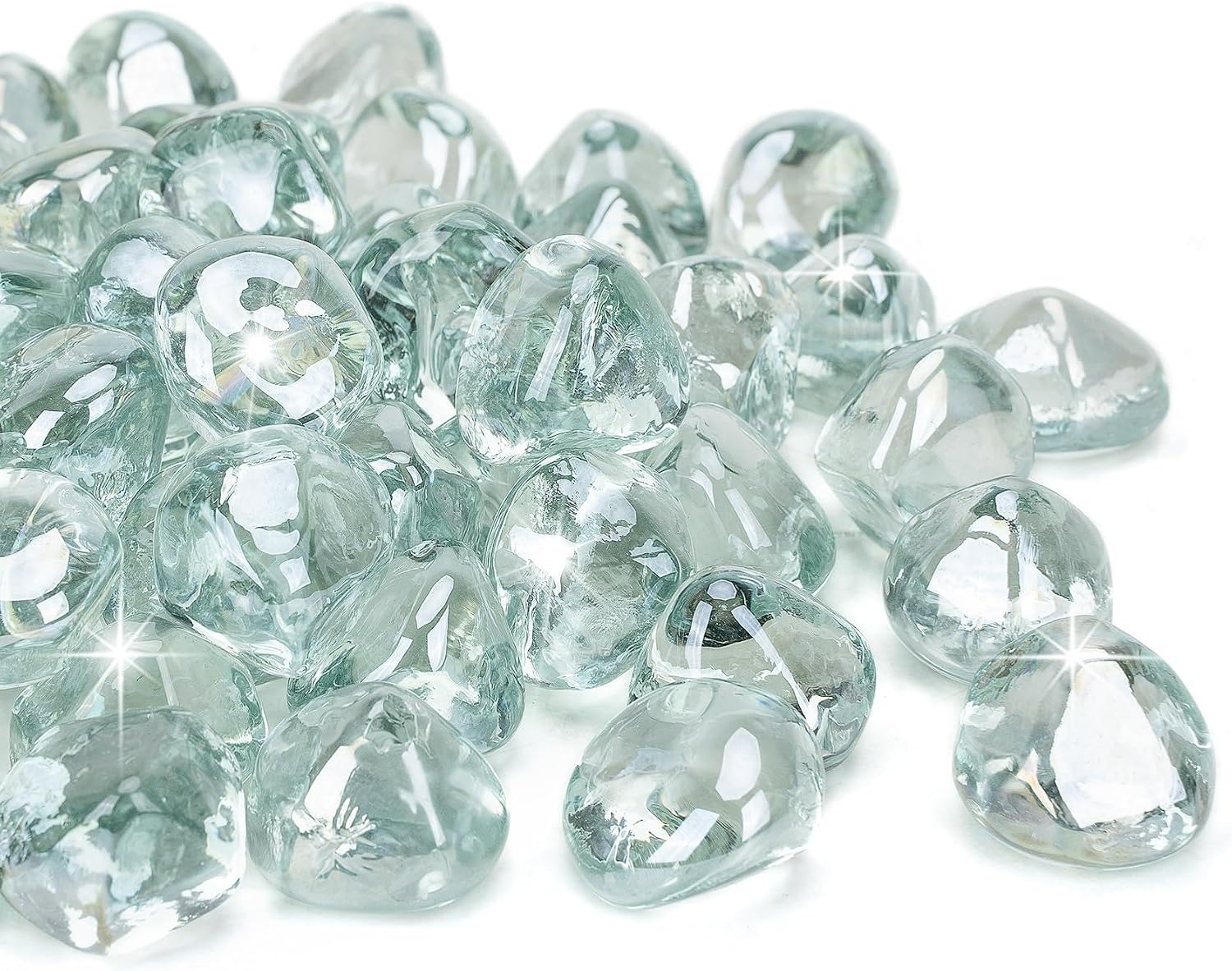 Mr. Fireglass 10 Pounds 1 Inch Diamond Fire Glass, High Luster Crystal Ice | Reflective Fire Pit Glass Rocks,10 lbs, For Propane & Natural Gas Fire Pits Table Fireplace & Lanscape