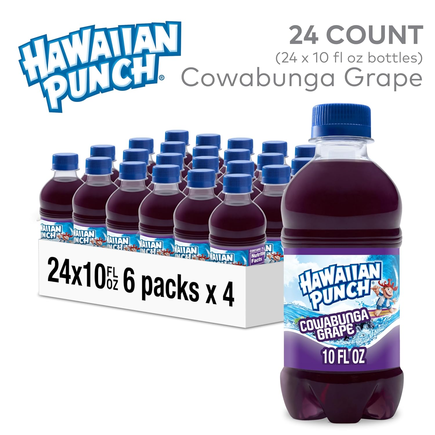 Hawaiian Punch Polar Blast Fruit Juice Drink, 10 Fl Oz Bottles, 24 Count (4 Packs Of 6), Ready-to-drink, On-the-go, Caffeine-free, Carbonation-free, Gluten-free, Excellent Source Of Vitamin C