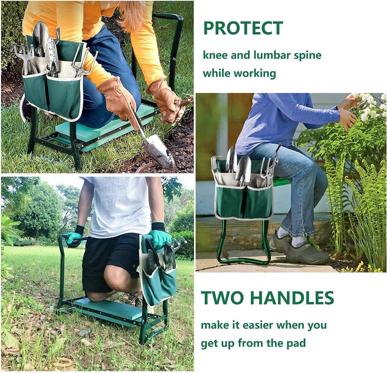 BESTHLS Garden Kneeler and Seat - Heavy Duty Folding Stool with Thick Pad, Tool Pouch, 330 lbs Capacity - Knee & Back Support, Perfect for Seniors, Women, Men