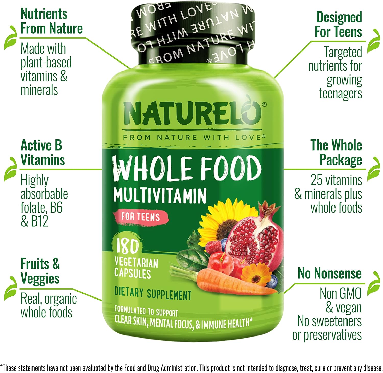 NATURELO Multivitamins for Teenage Girls/Boys, 120 Capsules