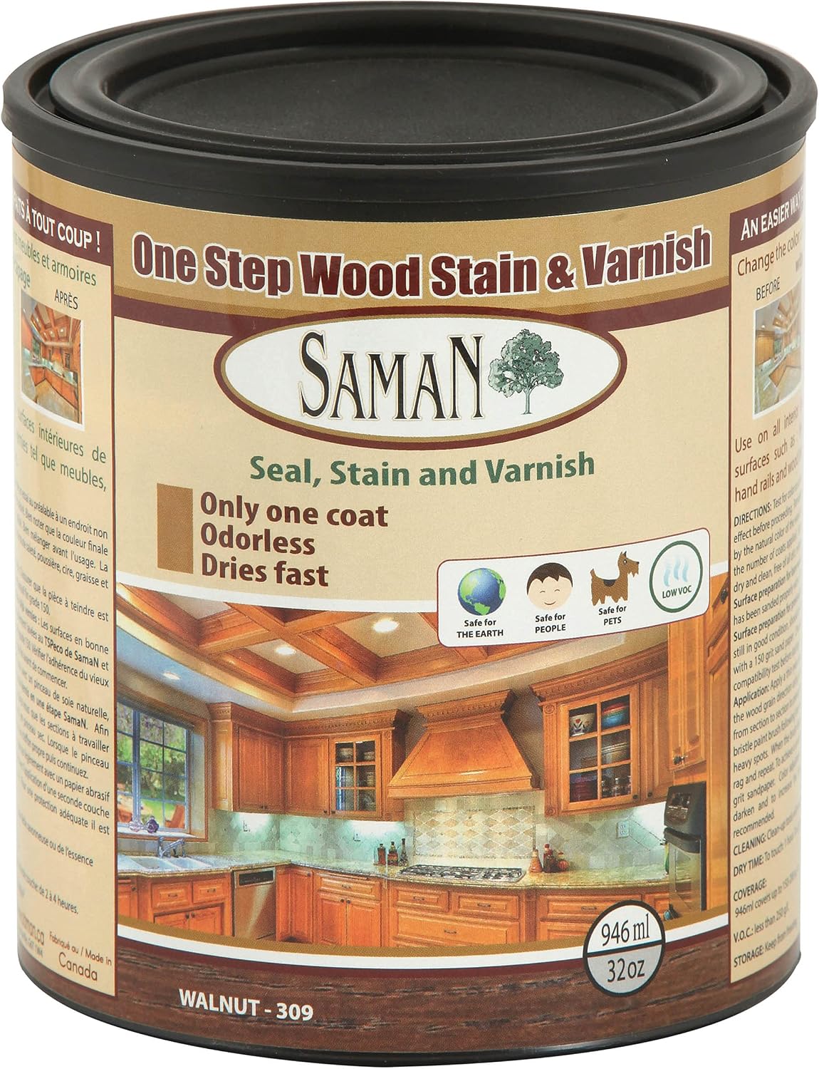SamaN Interior One Step Wood Seal, Stain and Varnish – Oil Based Odorless Dye - Protection for Furniture and Fine Wood (Cedar SAM-303, 8 oz)