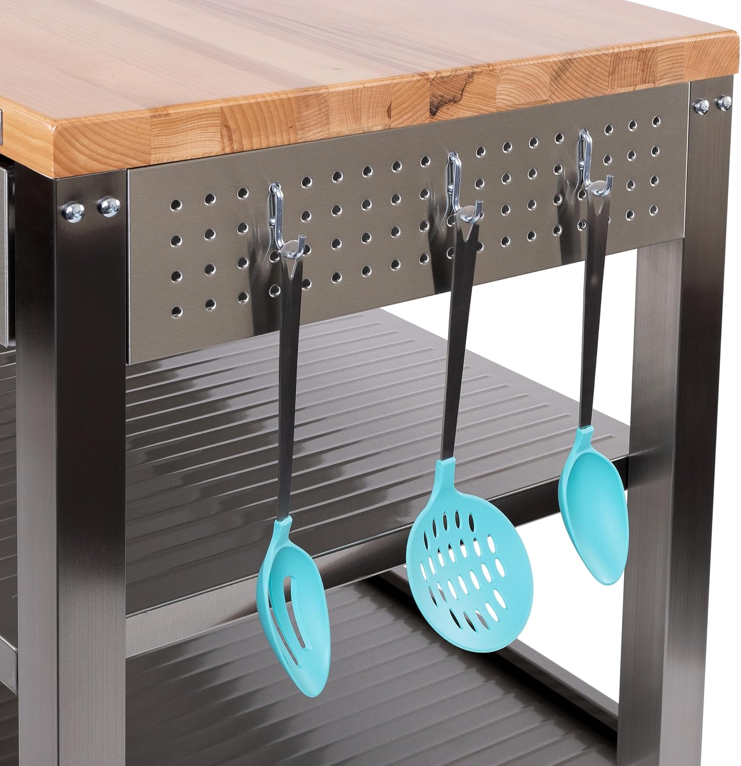 Stainless-Steel Commercial-Grade NSF-Certified Prep Table Cart, 24"W x 20"D | Heavy-duty durable utility workstation supports up to 450 lb w/ adjustable wire shelf and sliding basket on locking wheels