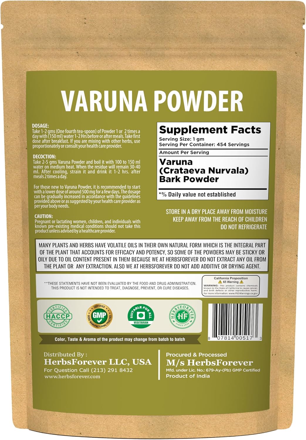Varuna Powder – Crataeva Nurvala – Prostate Health – Support Prostatic, Kidneys, Gall Bladder and Urinary Tract Health – Non GMO, Organic