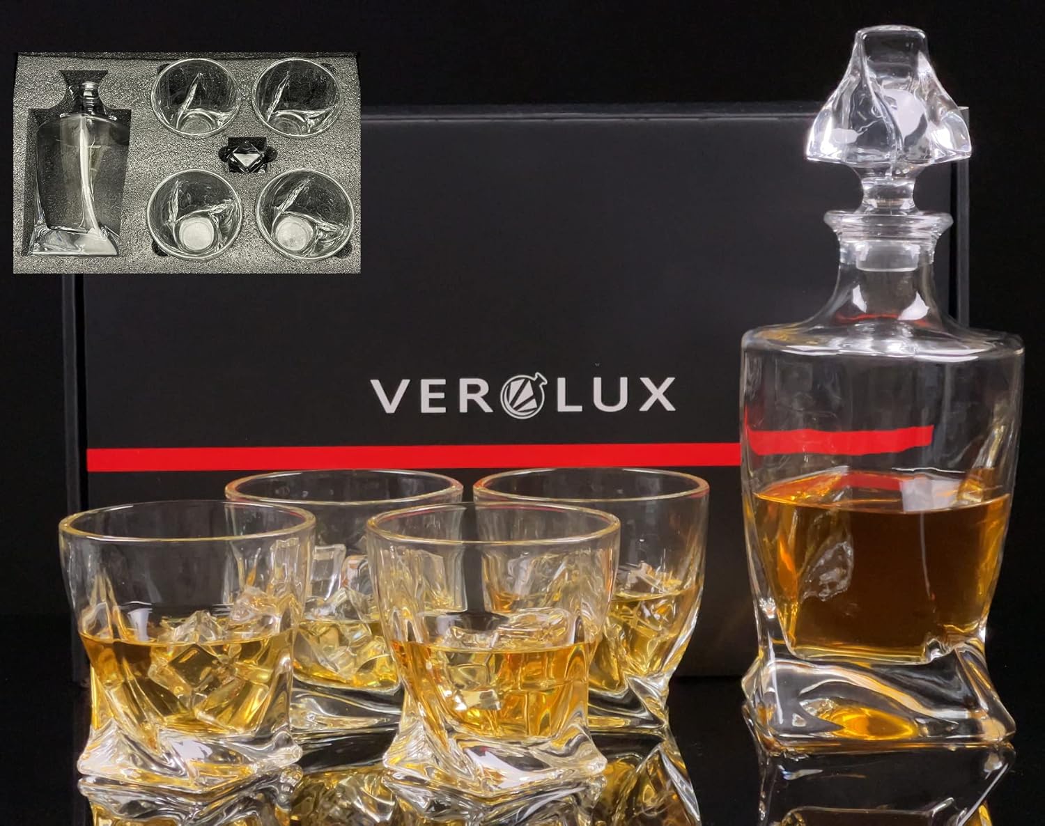 Whiskey Globe Decanter Set with 2 Glasses in Gift Box - Whiskey decanter for Liquor, Whiskey, Brandy, Gin, Rum, Tequila, Vodka