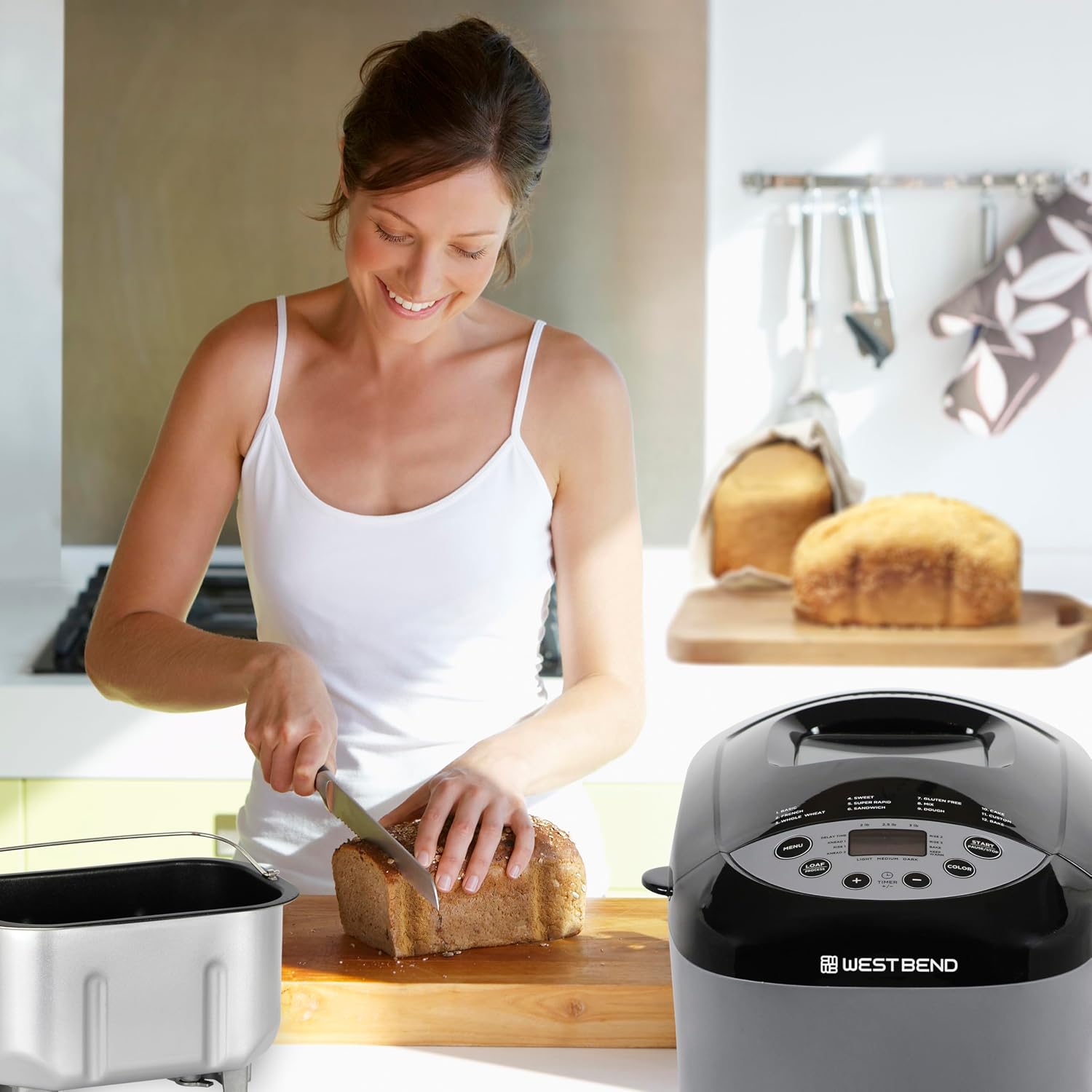 West Bend Hi-Rise Bread Maker Machine Programmable 12 Programs Including Gluten Free & 3 Loaf Sizes and Crust Colors with Traditionally-Shaped