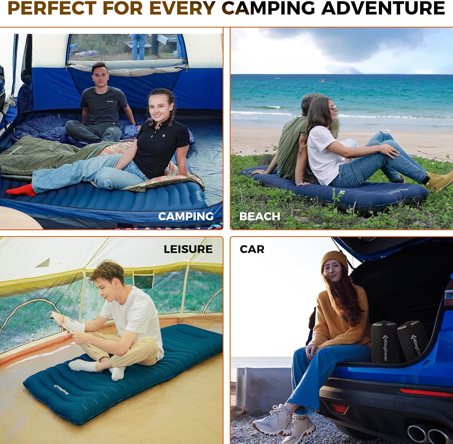 KingCamp Premium Double Camping Mattress, 7.5 R-Value, 2 Person Black