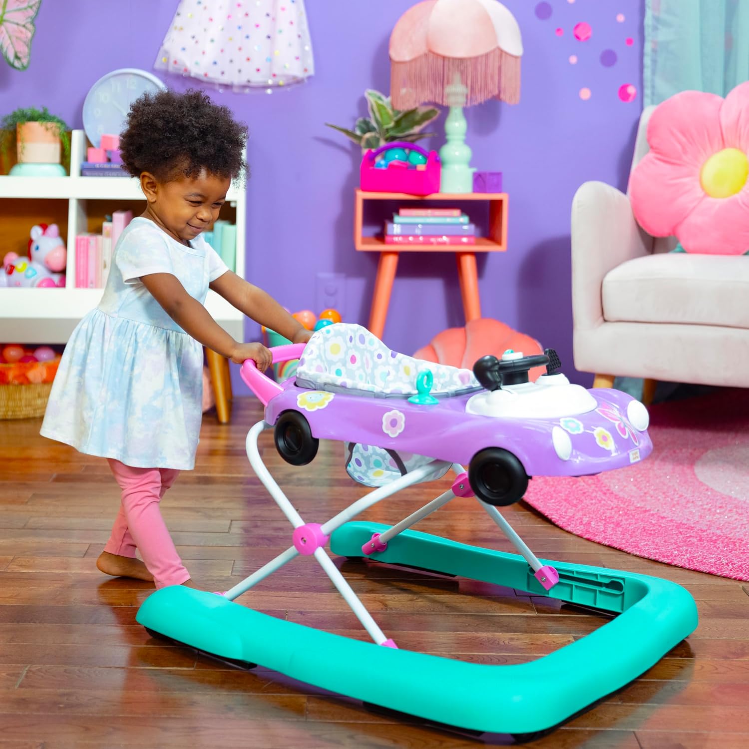 Bright Starts JuneBerry Walk-A-Bout Baby Walker and Entertainer, with Easy Fold Frame for Storage, Ages 6 Months +