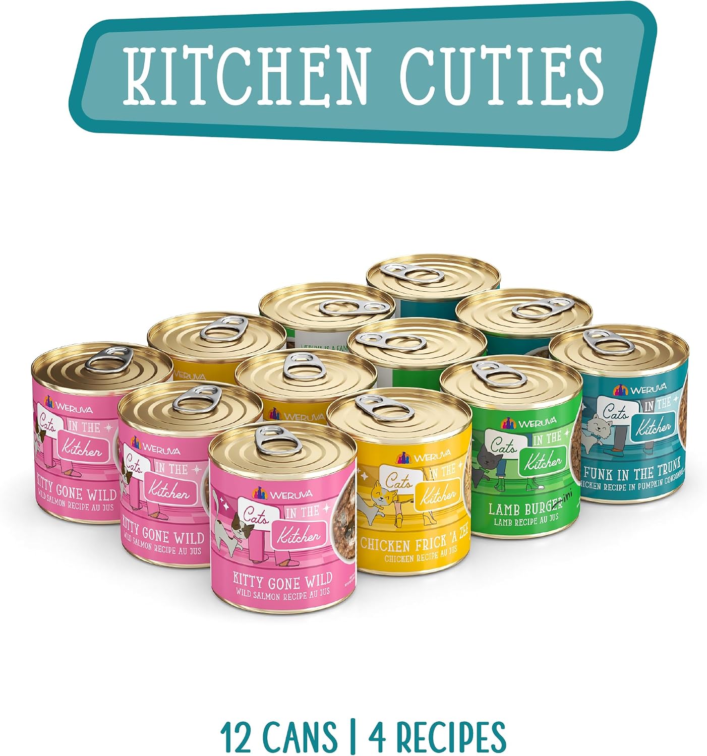 Weruva Cats in the Kitchen, Kitchen Cuties Variety Pack, Wet Cat Food, 3.2oz Can (Pack of 12)