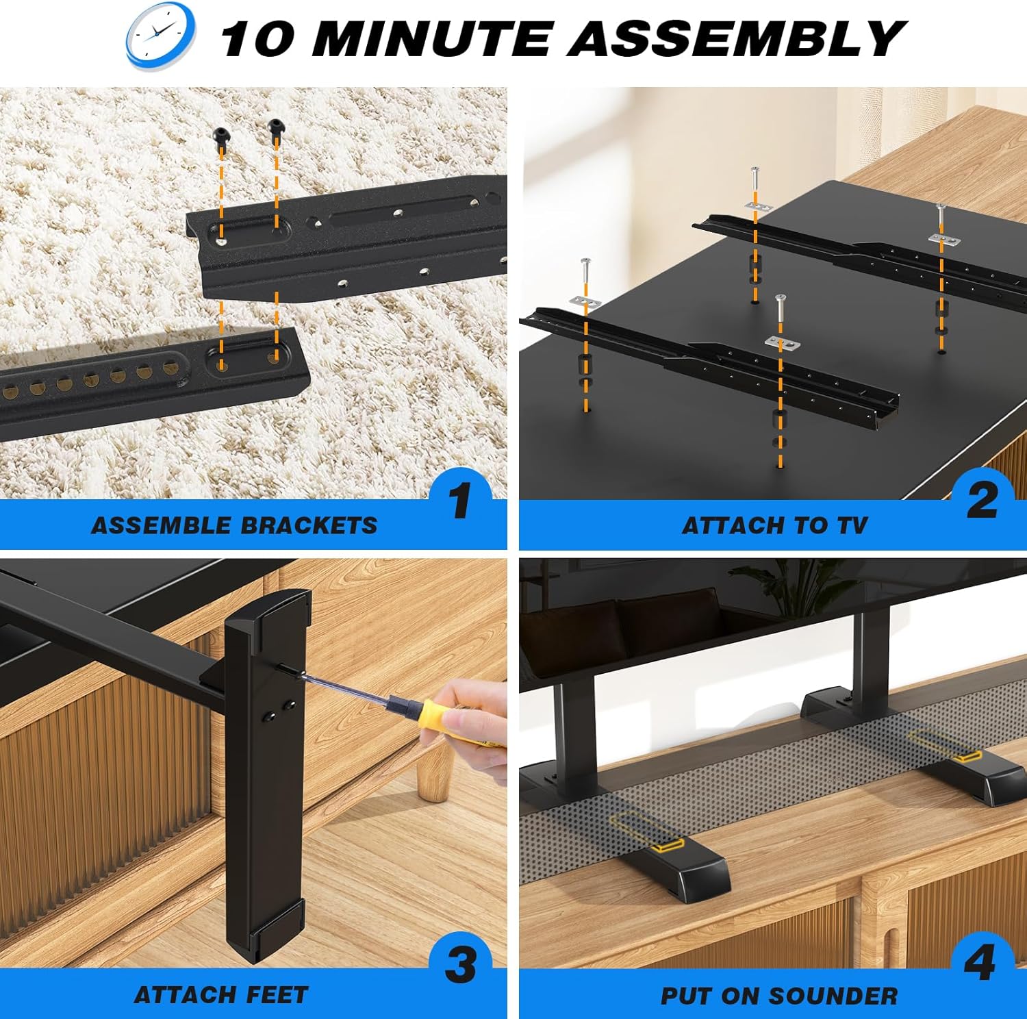 Rfiver Table Top TV Stand with Height Adjustable TV Legs for 37-90 Inch TVs | TV Stands Base with Cable Management for Flat/Curved TVs