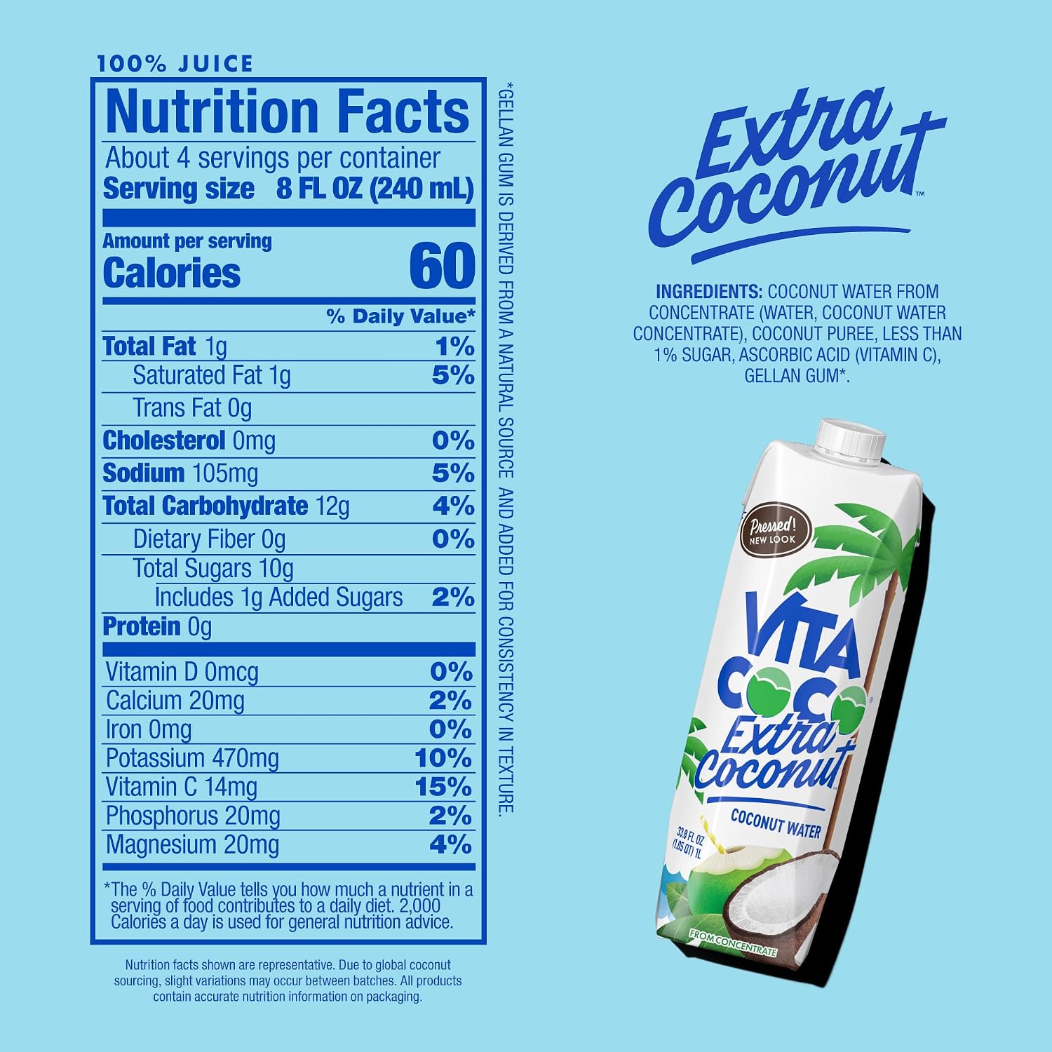 Vita Coco Coconut Water, Pure Original, Refreshing Coconut Taste, Natural Electrolytes, Vital Nutrients, 33.8 Oz (Pack of 6)