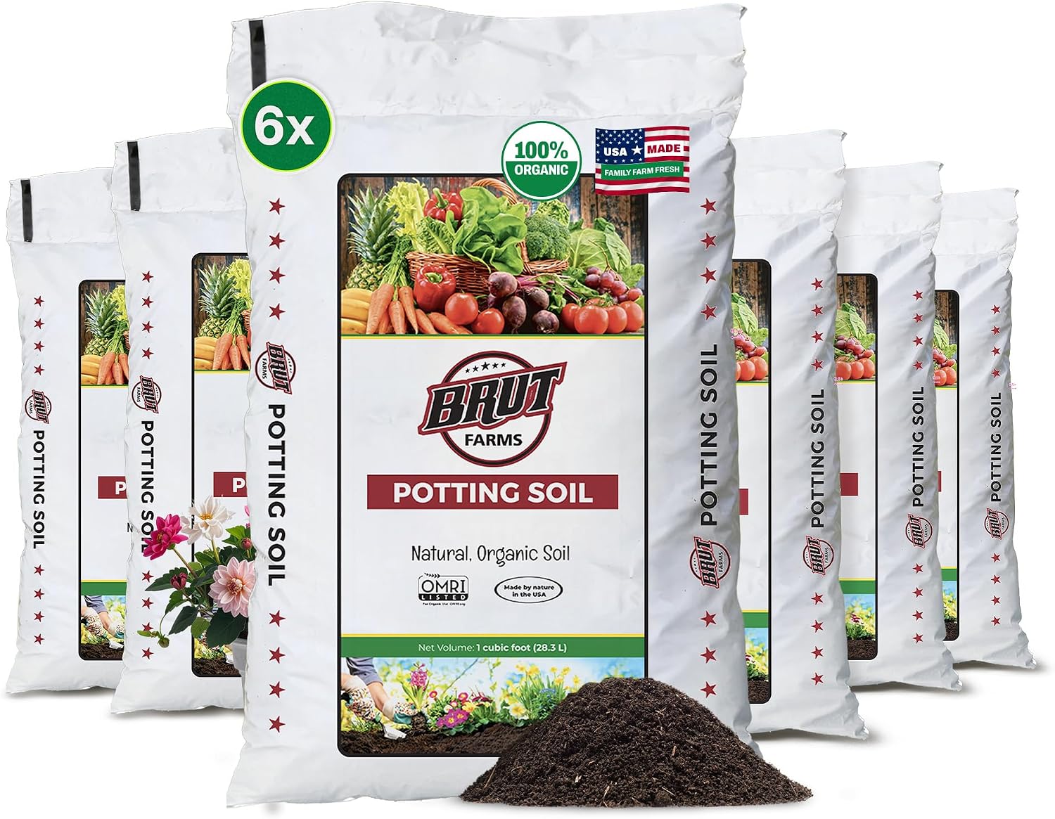Brut Organic Potting Soil 1 CU FT – Premium Plant Soil with Organic Worm Castings, Trace Minerals & Perlite – Chemical-Free