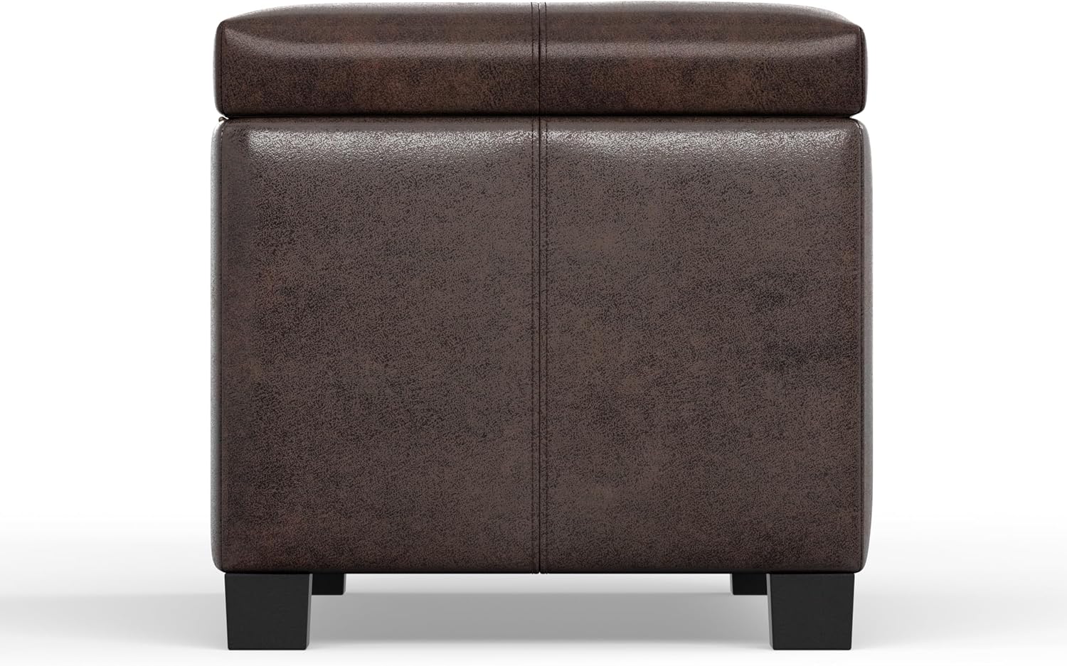 SIMPLIHOME Dover 36" Wide Vegan Leather Storage Ottoman in Midnight Black | Distressed umber brown, contemporary ottoman with lift-top and safety hinges; rectangle storage bench for living room.