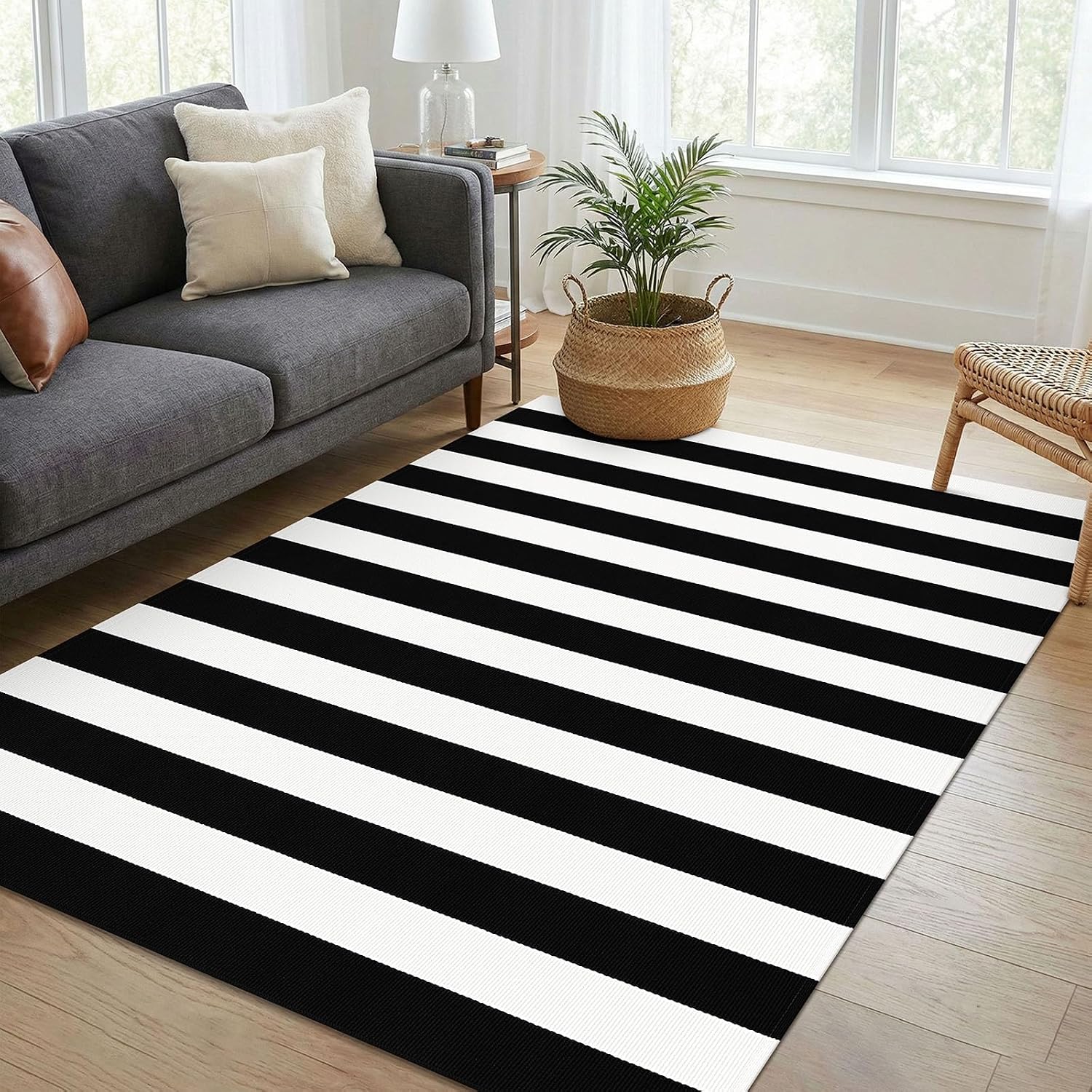 KOZYFLY Black and White Area Rug 3x5 Ft Washable