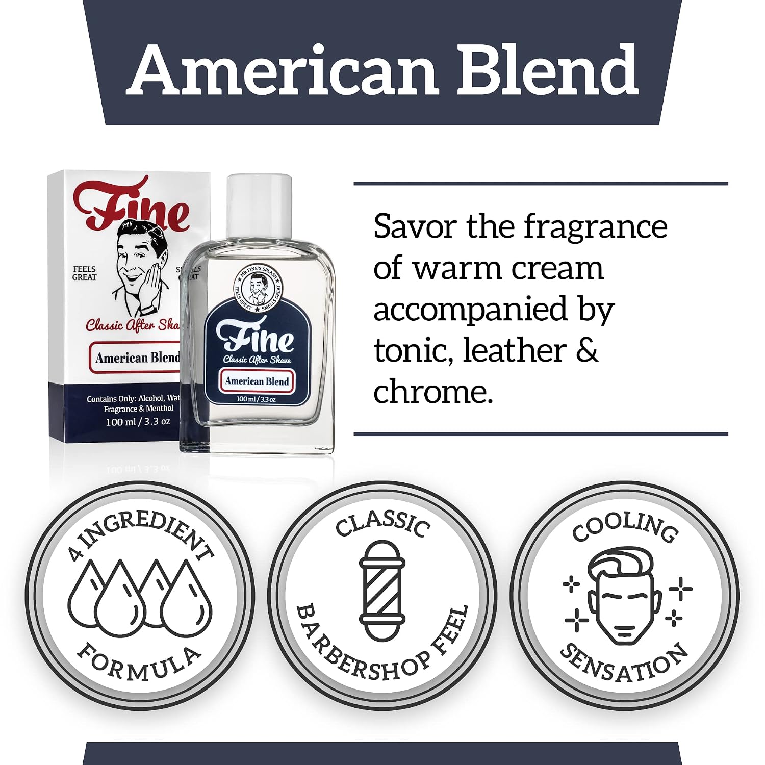 Fine Italian Citrus Classic Aftershave for Men, Made in USA, Four Simple Ingredients, Cooling MentholSplash, Inspired by a 1916 Mediterranean Classic, Bergamot Neroli Petitgrain Scent, 100ml