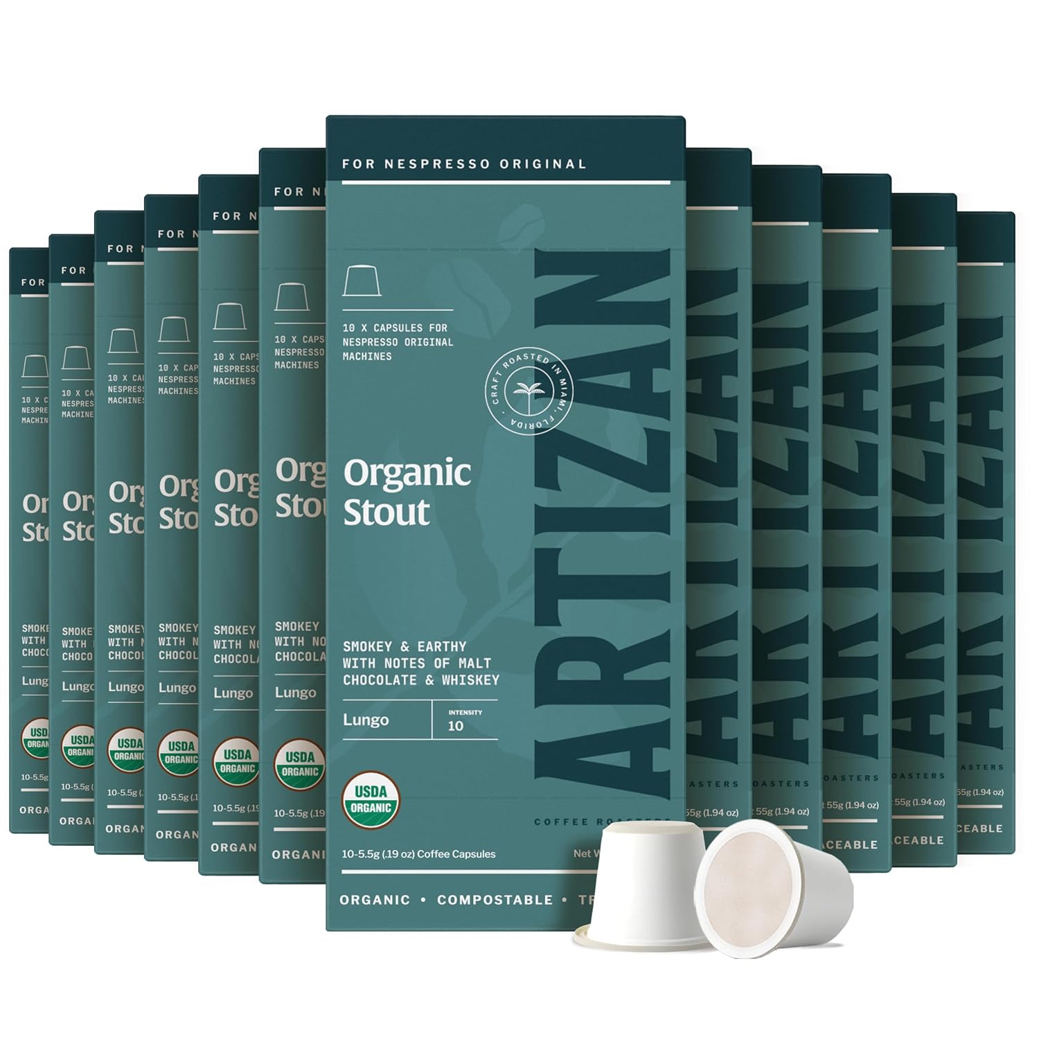 Artizan Coffee USDA Organic Espresso Coffee Capsules For Nespresso Original | Signature Blend Variety | 40 Compatible Compostable Pods