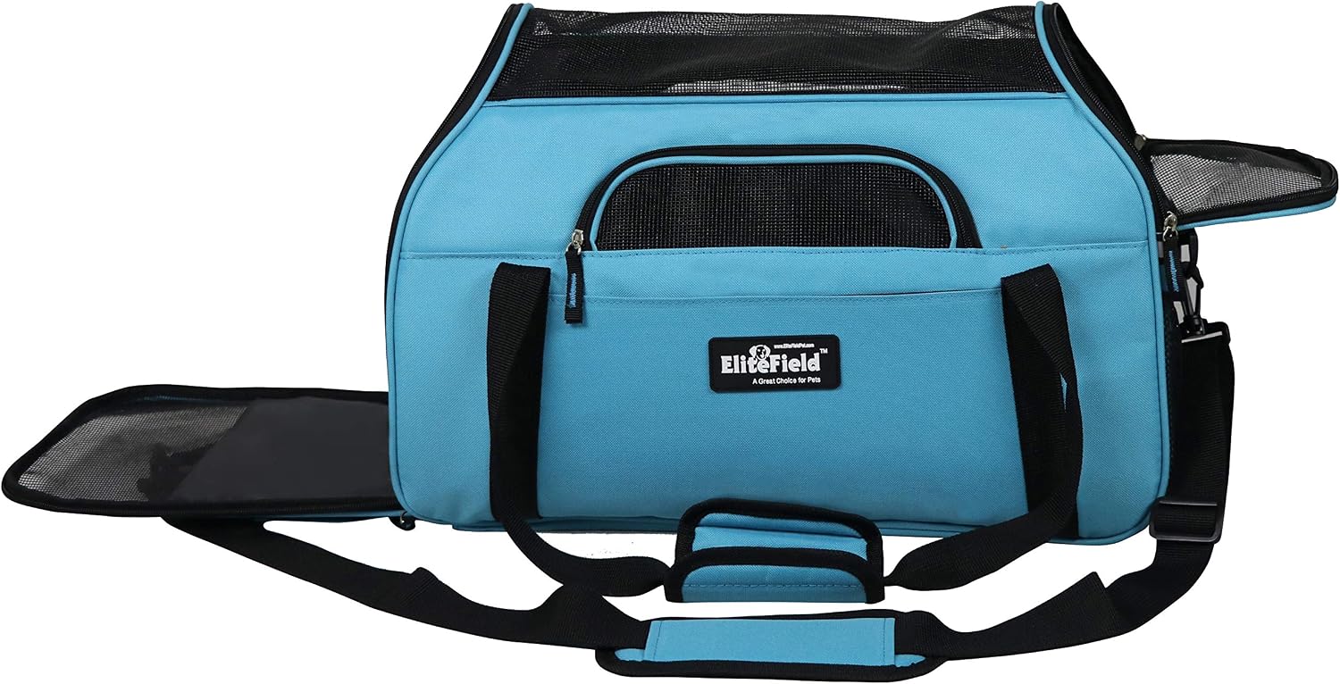 EliteField Soft-Sided Pet Carrier for Cats & Small Dogs (3-Year Warranty) | Airline Approved, Removable Bed & Cover, Built-In Leash, Luggage Sleeve, Seat Belt Loop, Waterproof, Durable, Foldable