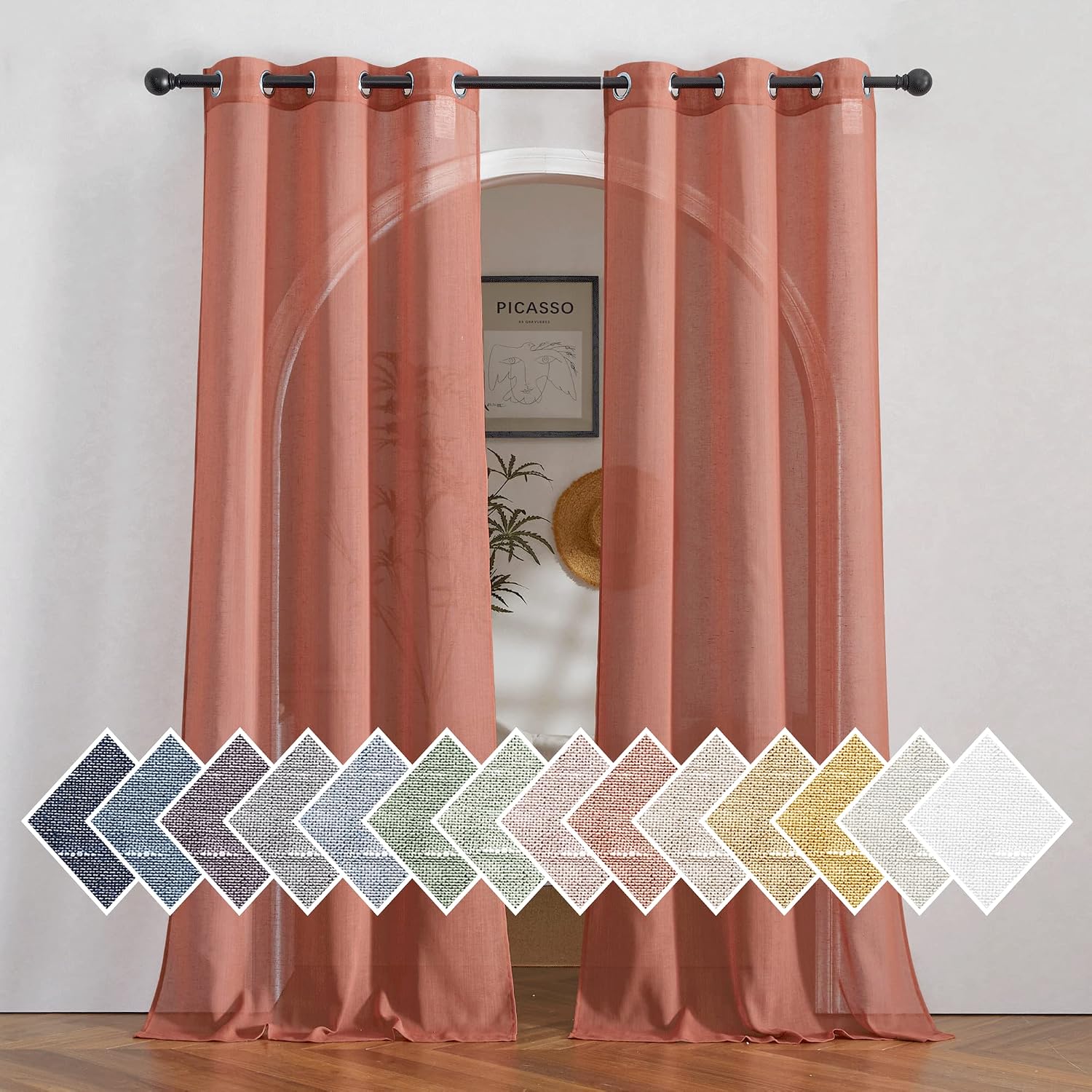 NICETOWN Linen Curtains Semi Sheer Bedroom Window Curtains