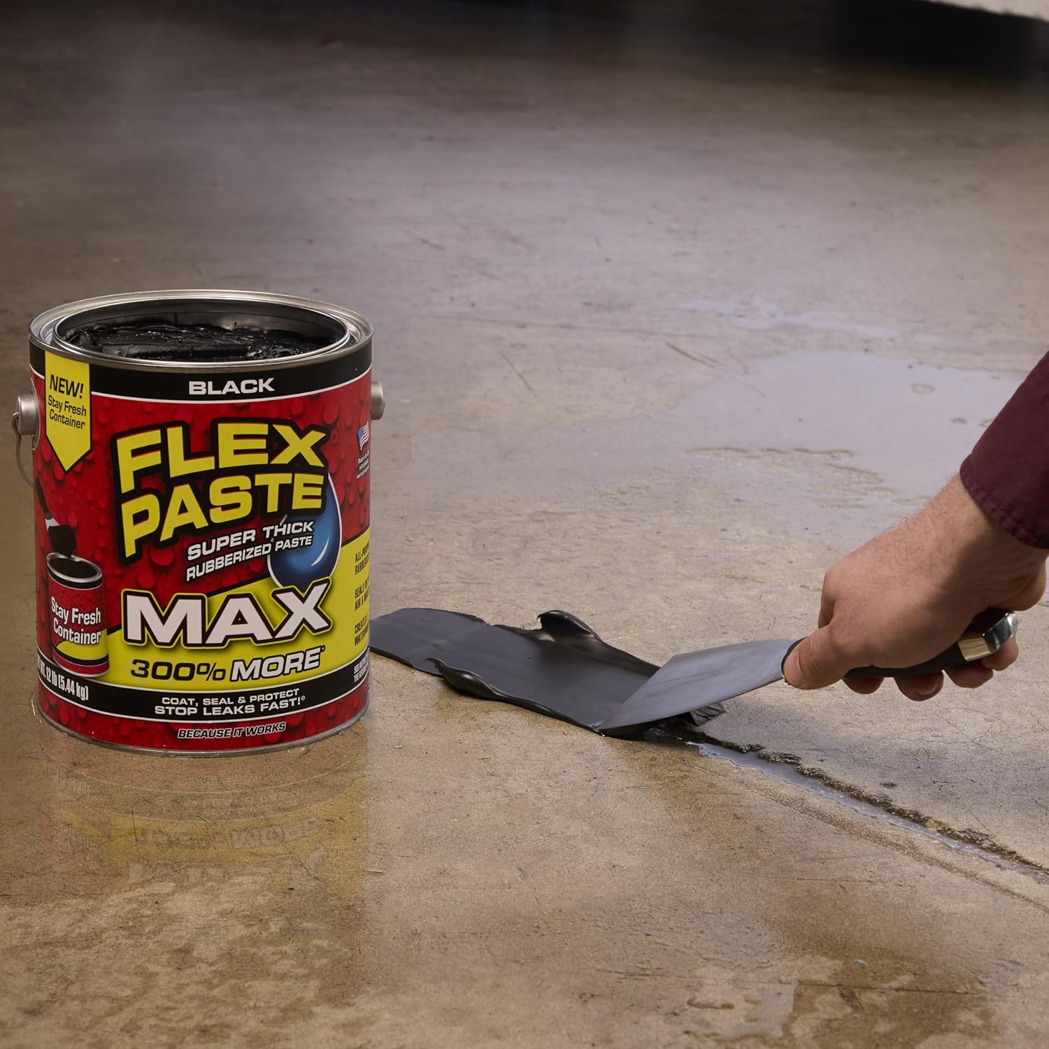 Flex Paste MAX, 12 lb Can, Black, Waterproof Paintable Putty, Spackle Sealant, Fill Gaps Cracks Holes - Block Out Water and Air - UV Resistant - Walls