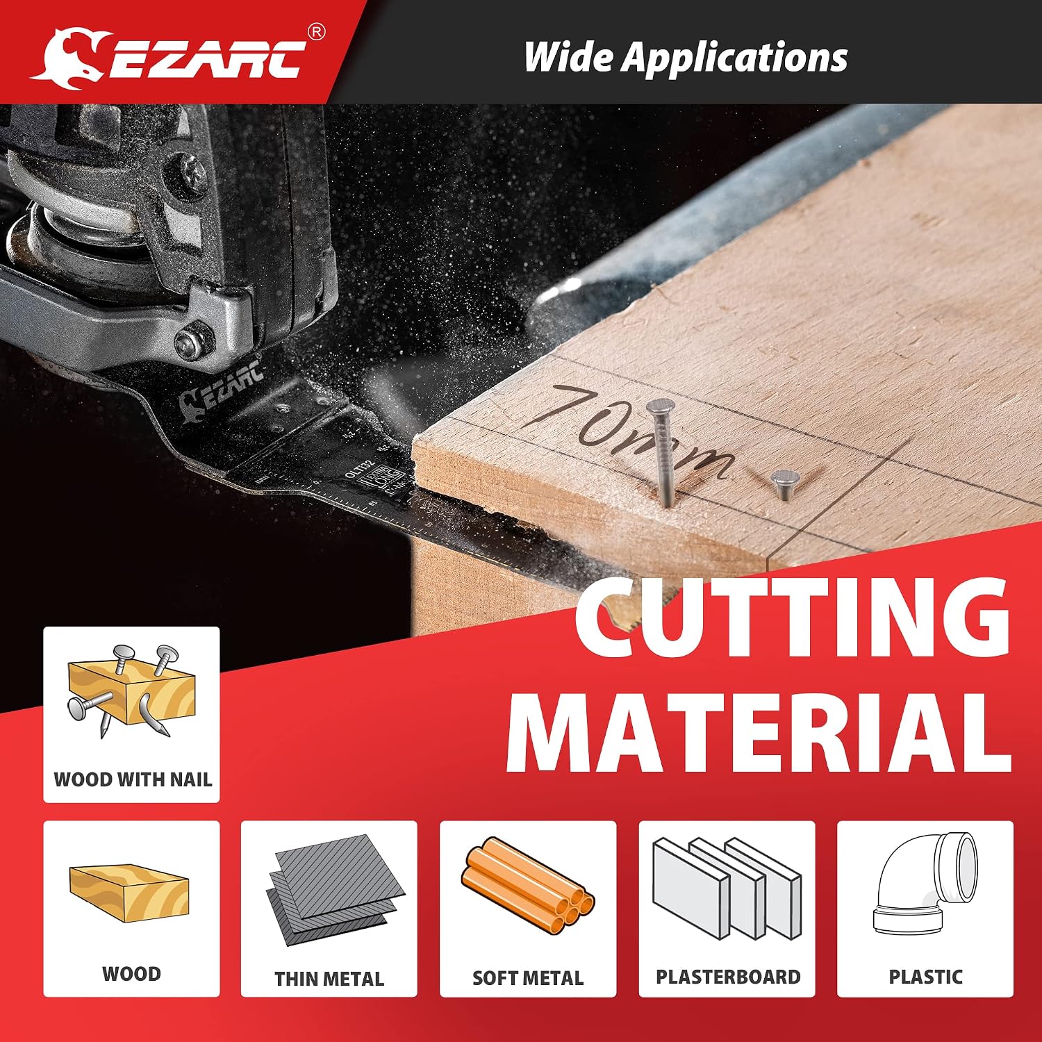 EZARC Titanium Oscillating Tool Blades, Oscillating Multitool Blades for Metal, Wood Nails, Screws Cutting, Plastic, 3 Pack