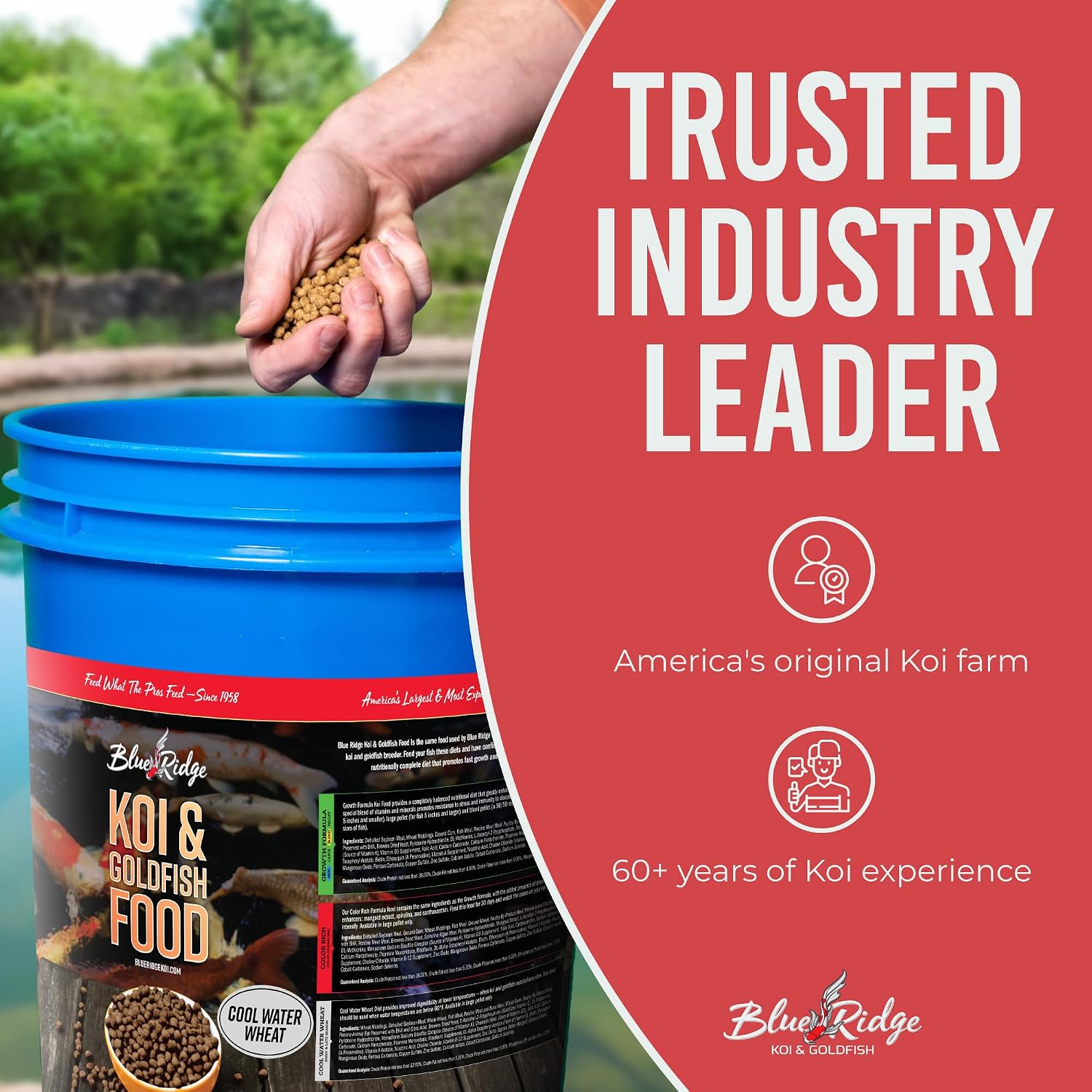 Blue Ridge Koi Fish Food 25lb - Cool Water Wheat 3/16", Fall and Winter Floating Pond Pellets, Ponds Fish Food