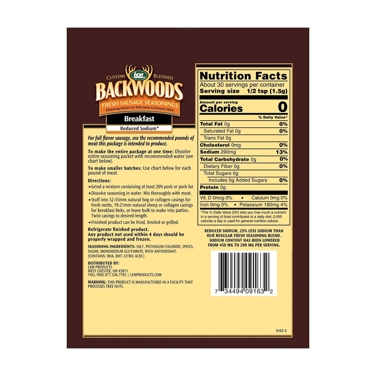 LEM Products Backwoods Breakfast Fresh Sausage Seasoning, 8.3 oz Packet | Pre-Measured Seasoning for Wild Game and Domestic Meat, Seasons Up to 25 Pounds of Meat for Homemade Patties and Sausages
