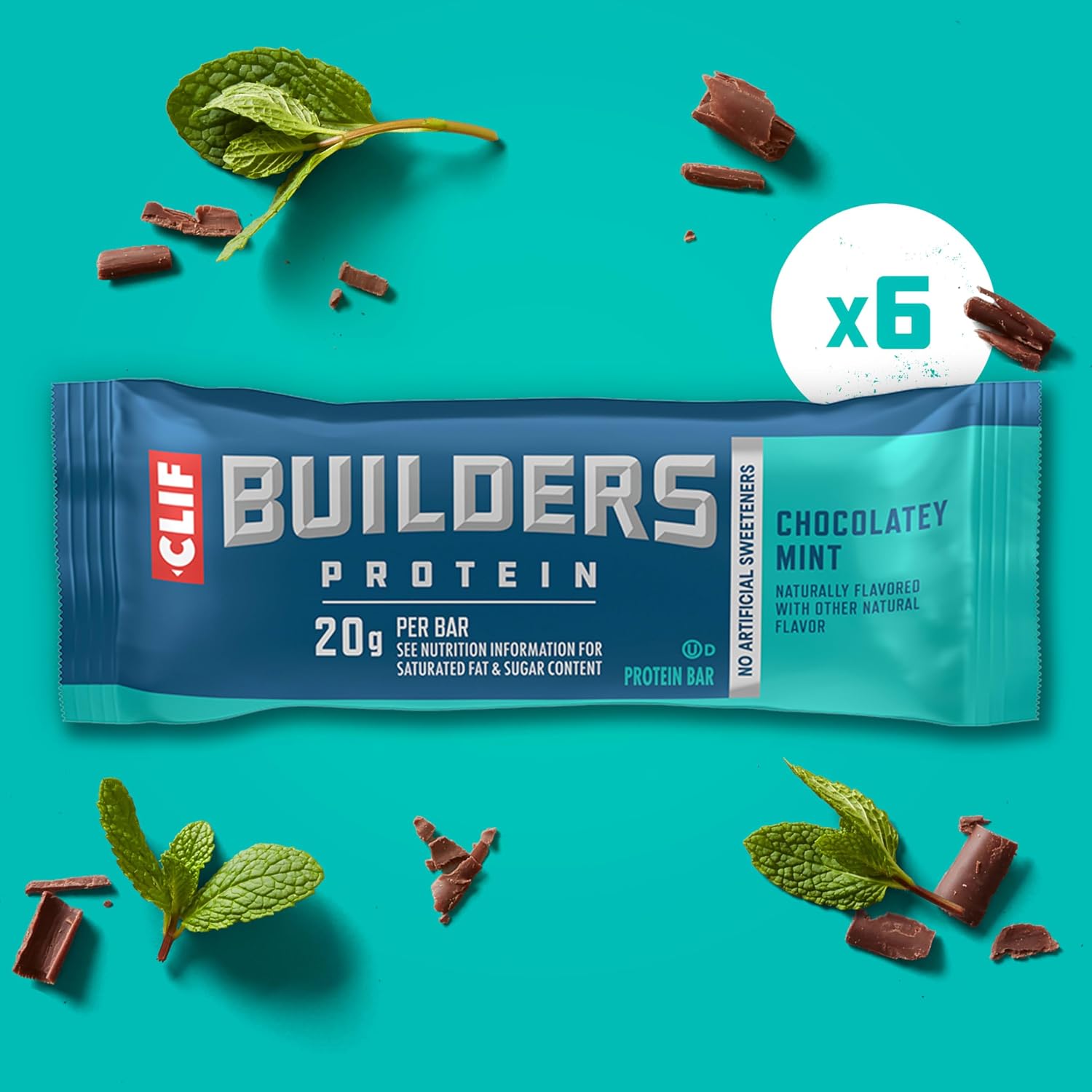 CLIF BUILDERS Protein Bars - Chocolate Mint Flavor - 20g Plant Based Protein - Gluten Free - Non-GMO - Low Glycemic - No Artificial Sweeteners - 2.4