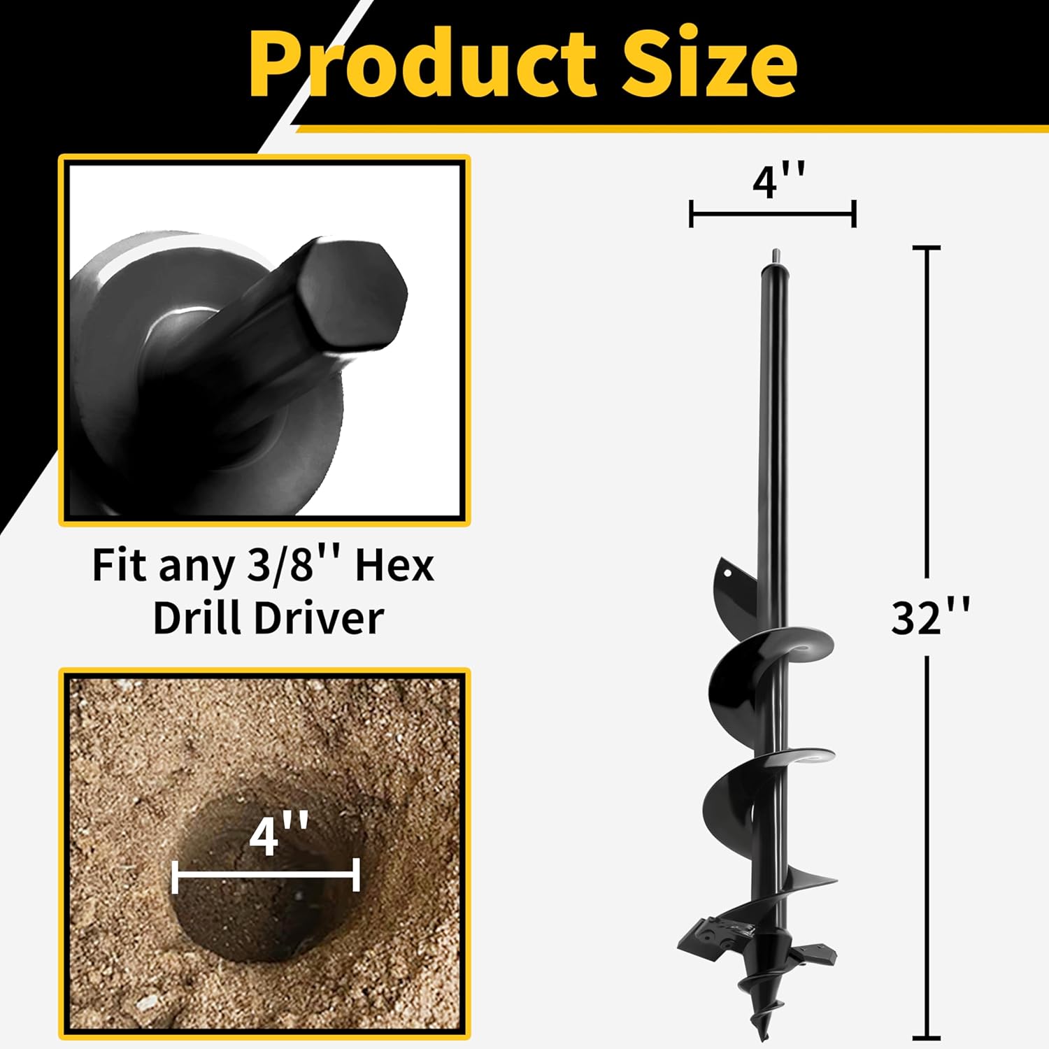 TCBWFY Auger Drill Bit for Planting 1.6x16.5inch Extended Length Garden Auger Spiral Drill Bit for Planting Bulbs Flowers,Post Hole Digger for 3/8”Hex Drill