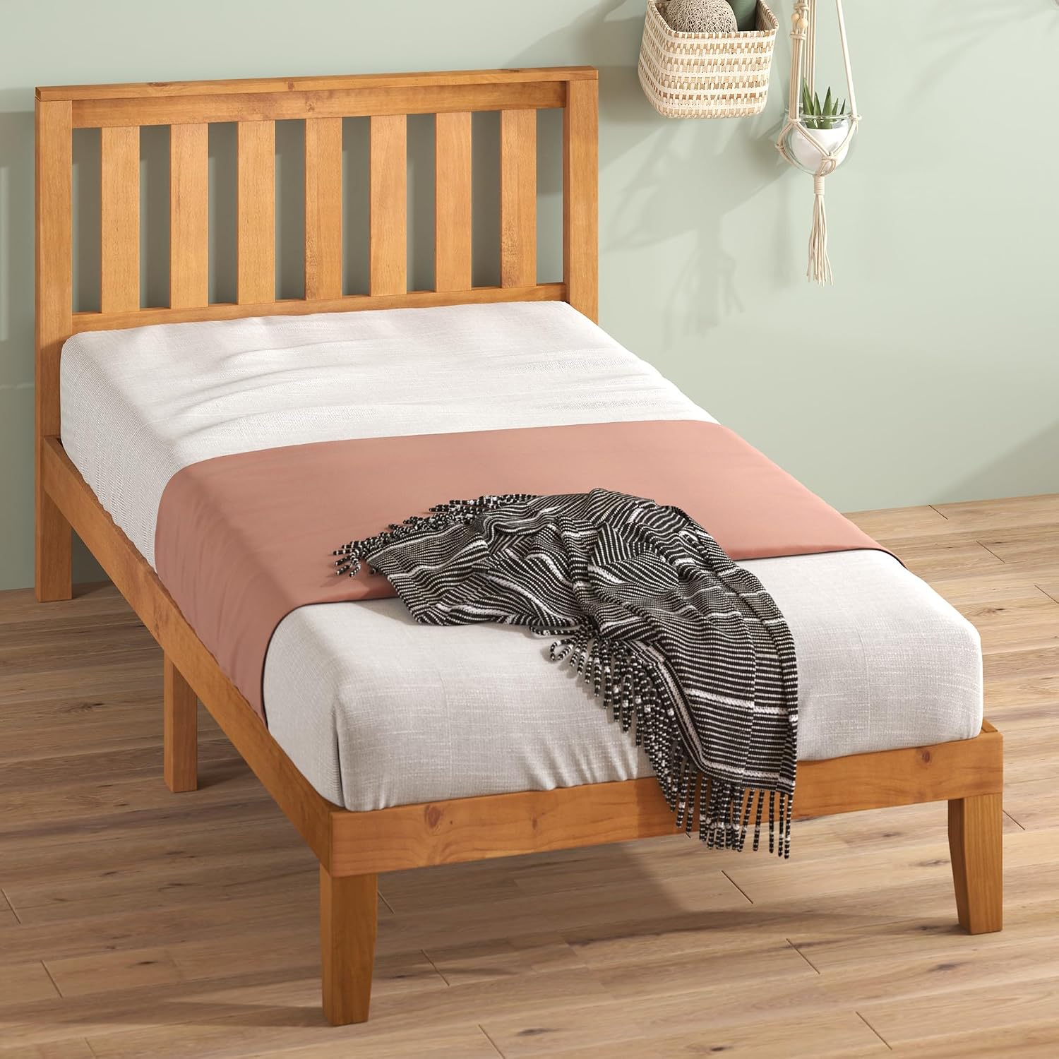 Zinus Alexia Solid Wood Platform Bed Frame with Headboard, Queen | Solid Wood Bed Frame, Sturdy Wood Slat Support, No Box Spring Needed, Durable Construction, Rustic Pine, Easy Assembly