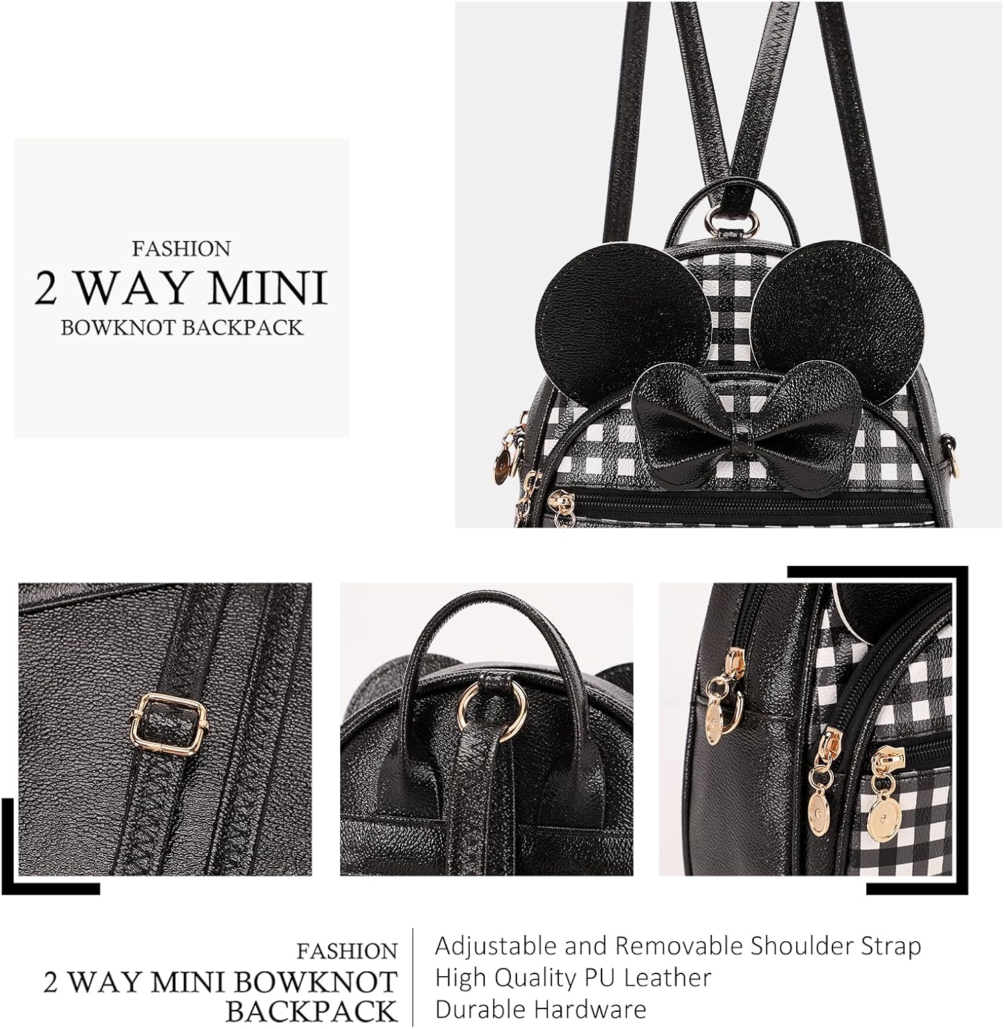 KL928 Girls Mini Backpack Bowknot Polka Dot Cute Small Daypacks Convertible Shoulder Bag Purse for Women