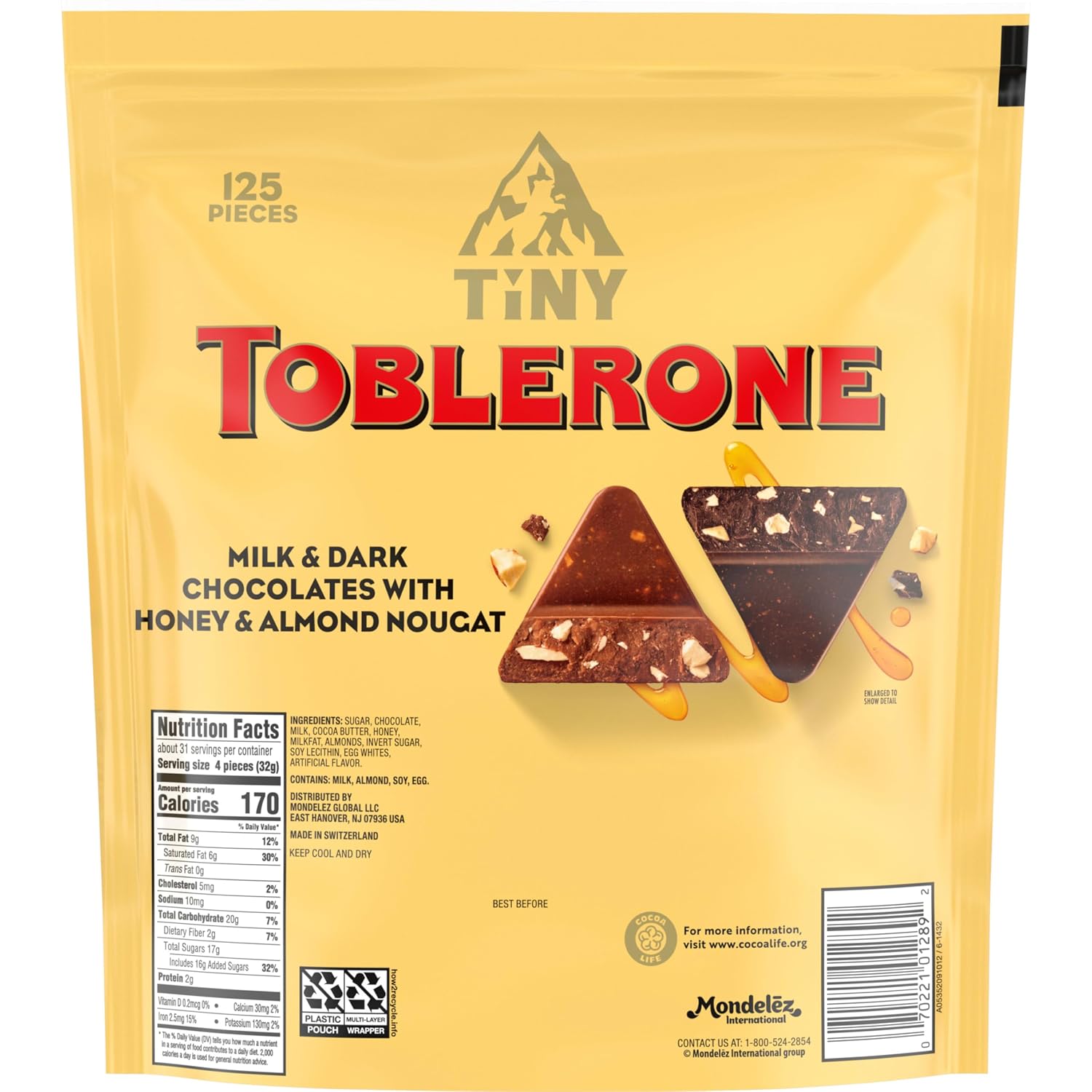 TOBLERONE Milk Chocolate Bar with Salted Caramelized Almonds, 20 Bars | Honey and Almond Nougat, Bulk Chocolate