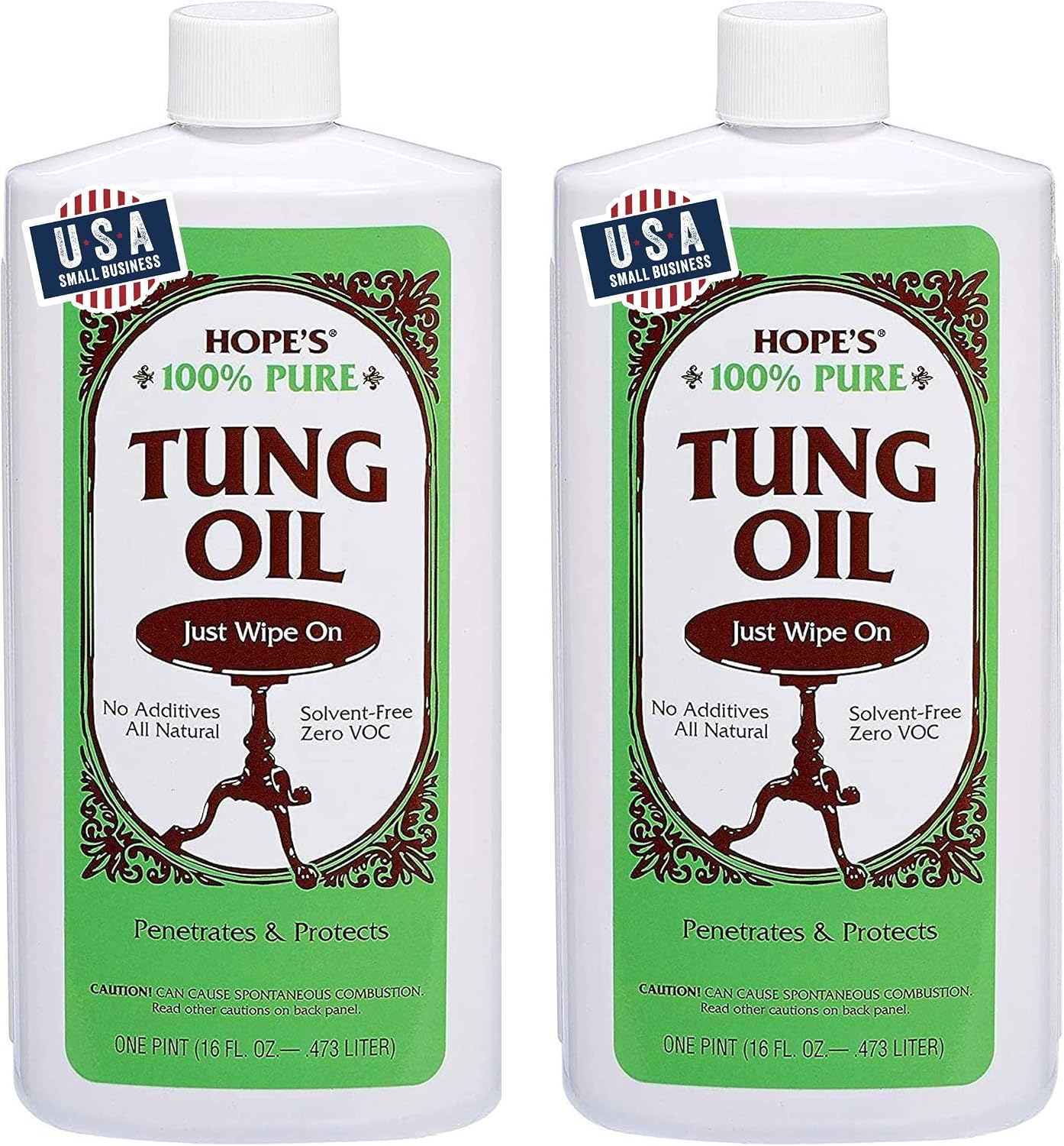 HOPE'S 100% Pure Tung Oil, Food Safe, Premium Waterproof Natural Wood Finish and Sealer for Indoor and Outdoor Projects,16 Fl Oz, 1 Pack