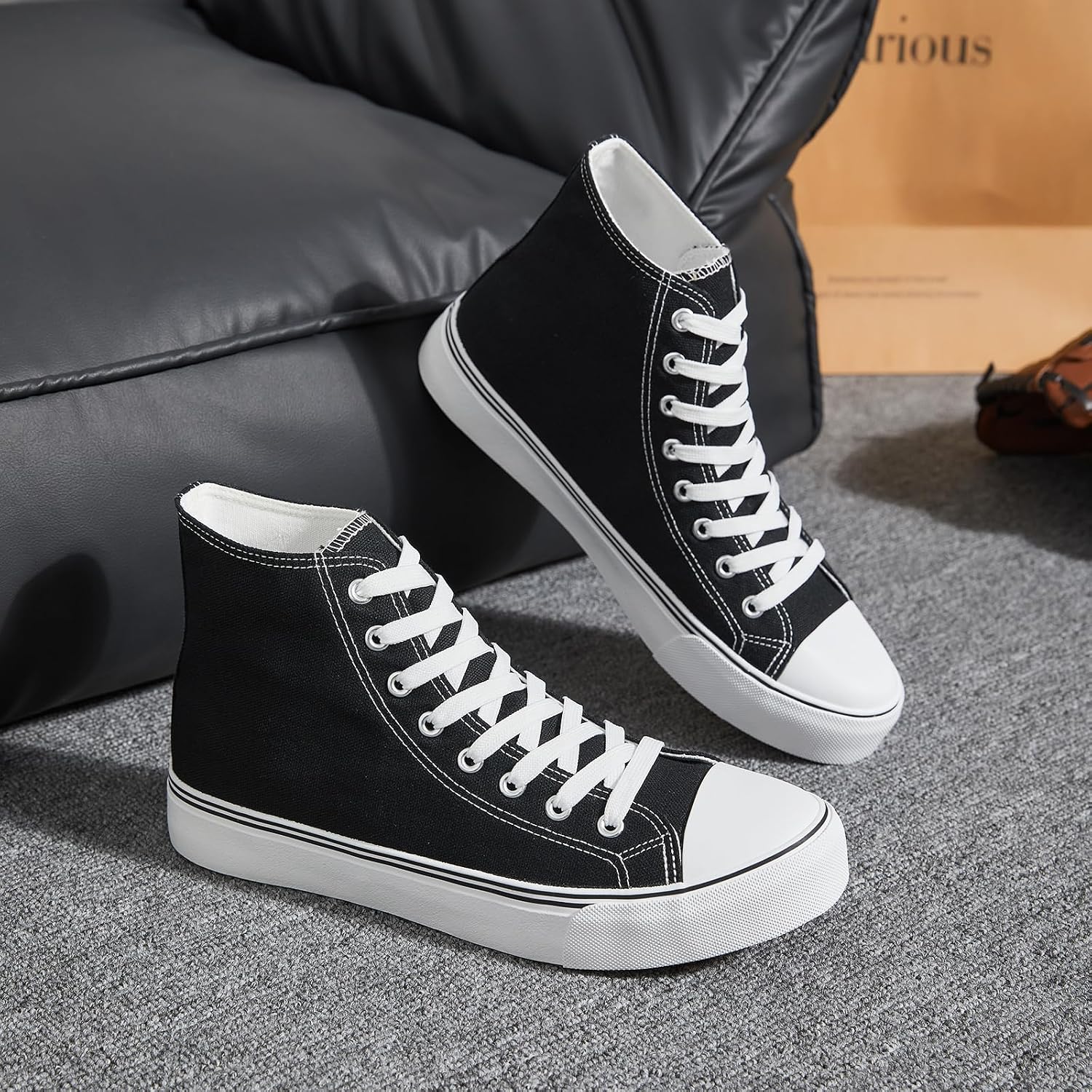 yageyan Men’s High Top Canvas Sneakers Fashion Lace up Walking Shoes Casual Classic