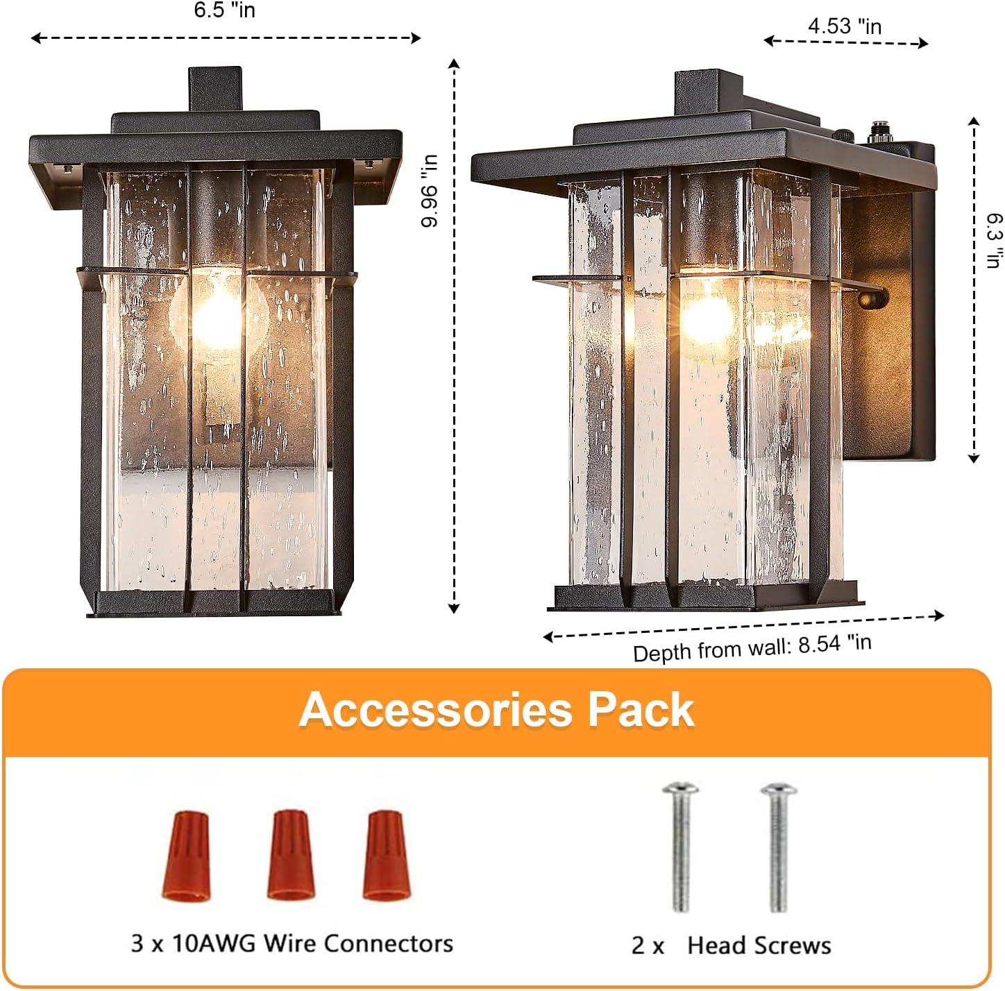 Rustic Dusk to Dawn Outdoor Wall Light Fixture 13.8"H Waterproof Exterior Wall Sconces Black Metal with Seeded Glass Sensor Outdoor Wall Lantern for