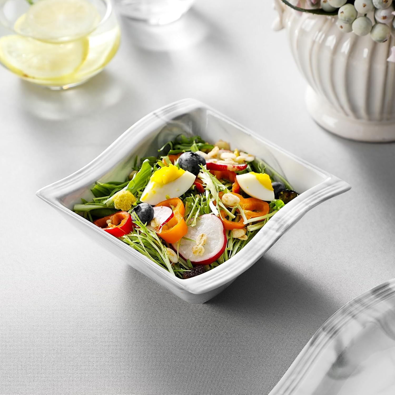MALACASA Plates and Bowls Sets, 26 Pieces Ivory White Porcelain Dinnerware Sets without Mugs, Square Dinnerware with Dinner Plates, Bowls and Serving Platters, Modern Dish Set for 6, Series Flora