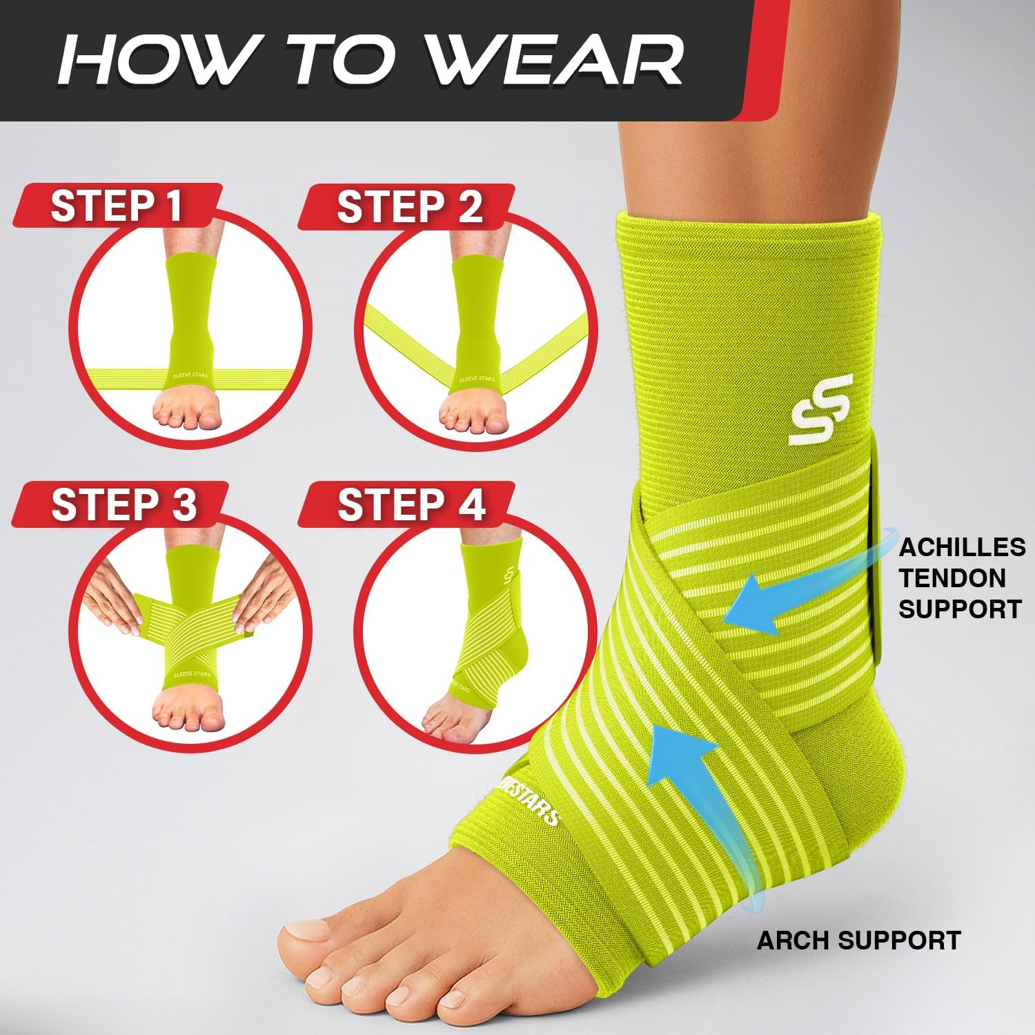 Sleeve Stars Ankle Brace for Women & Men, Ankle Wrap for Sprain, Compression Sleeve for Plantar Fasciitis Relief, Easy Customizable Support: w/ Removable Strap (Single/M:10"-12"/Black)