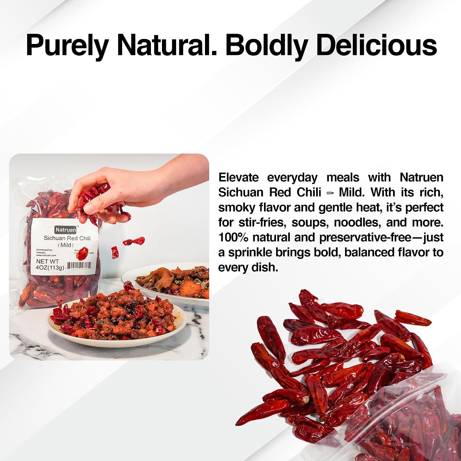 Natruen Dried Sichuan Red Chili Pods 4 oz, Medium Hot, Whole Chilies