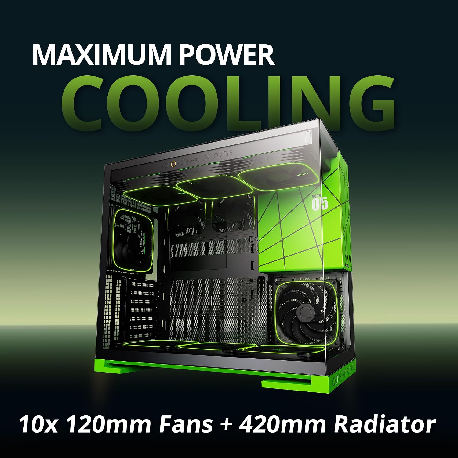 Geometric Future M5 Tempered Glass Mid Tower, E-ATX/ATX Gaming Case, 1.2mm Steel, Type C, Toolless Panels, Support 420/360 Radiator, ARGB PWM 140m Fan x 5 Pre-Installed, Black/Yellow, GEO-M5F-BY