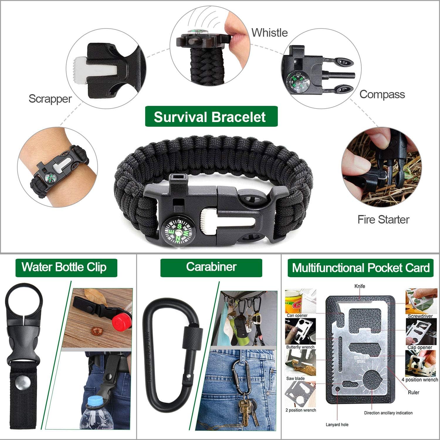 Angieast Survival Kit 35 in 1, First Aid Kit, Survival Gear, Survival Tool Gifts for Men Boyfriend Him Husband Fathers Day Camping, Hiking, Hunting