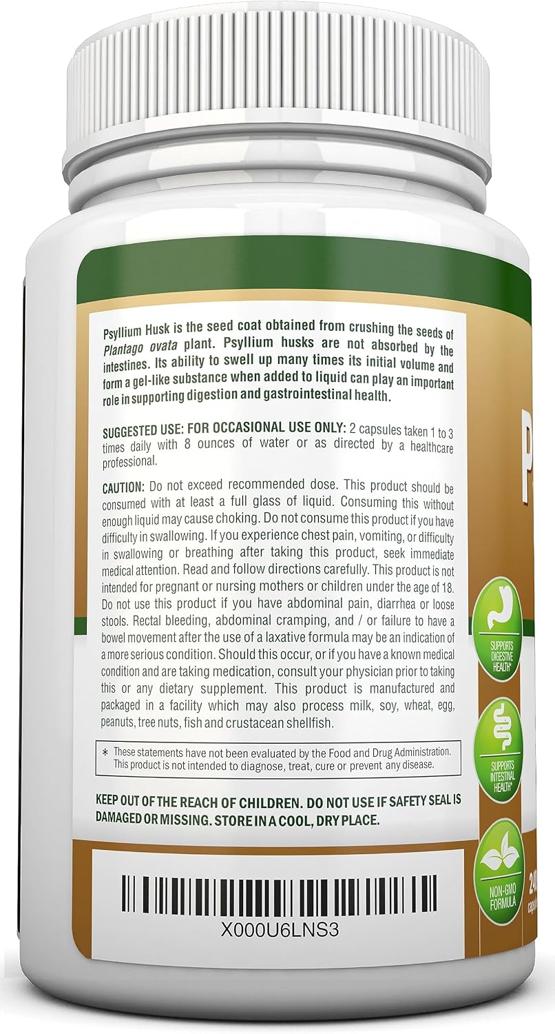 NutriONN Psyllium Husk Capsules - 1450mg - 240 Capsules - Made in USA - Double Strength - Premium Psyllium Fiber Supplement - Great for Digestion