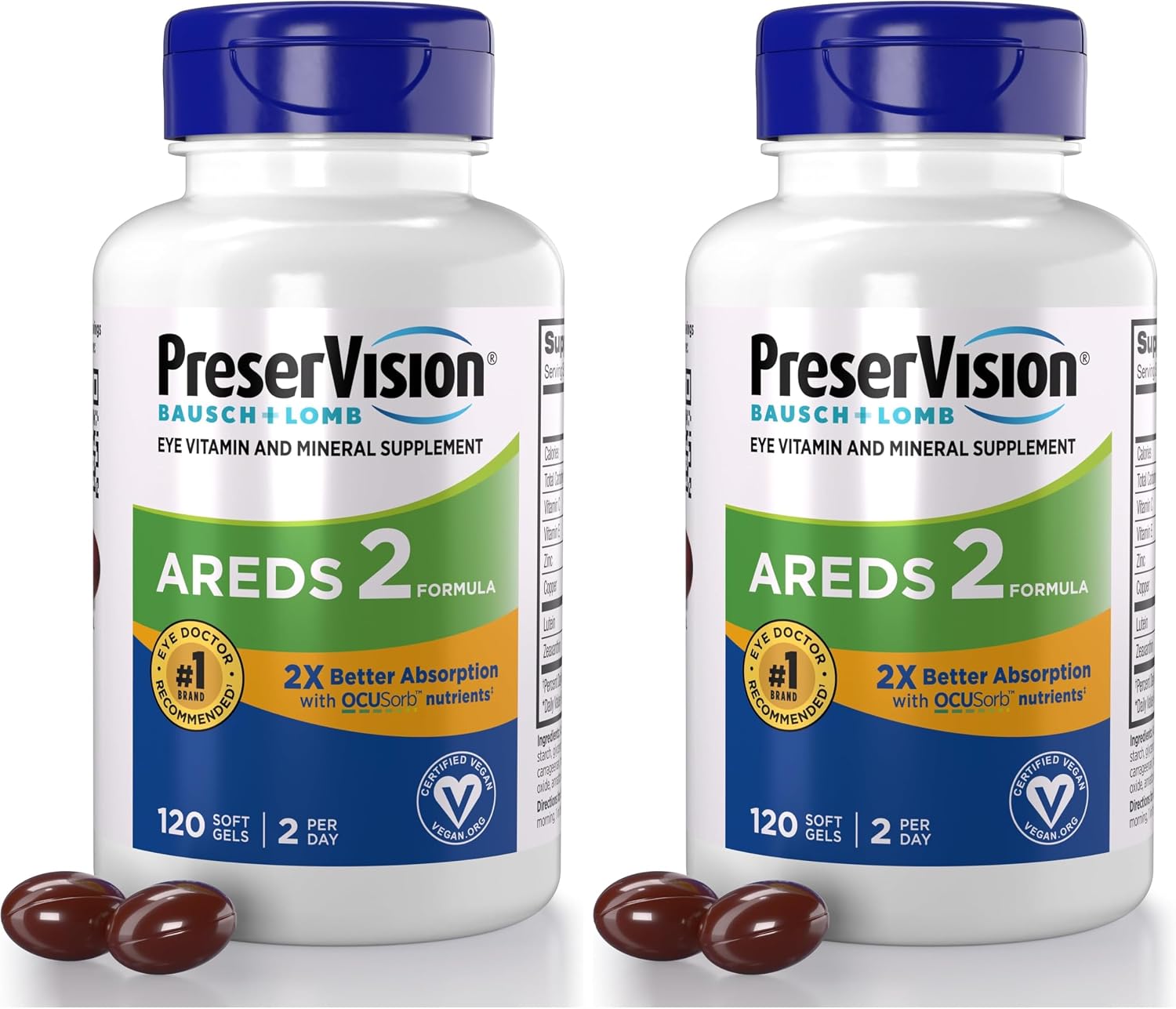 PreserVision AREDS 2 Eye Vitamins, #1 Eye Doctor Recommended Brand, Lutein and Zeaxanthin Supplement with Vitamin C, Vitamin E, Zinc, and Copper, 120 Softgels (Minigels)
