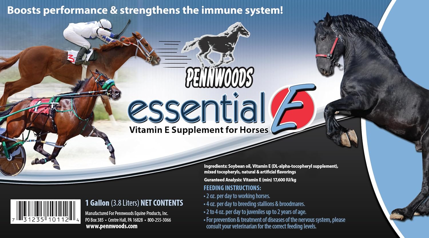 Essential E: Equine Vitamin E Horse Supplement, 1 Gallon | Supports Horse Health, Athletic Performance, Muscle Recovery, Equine Daily Nutrition