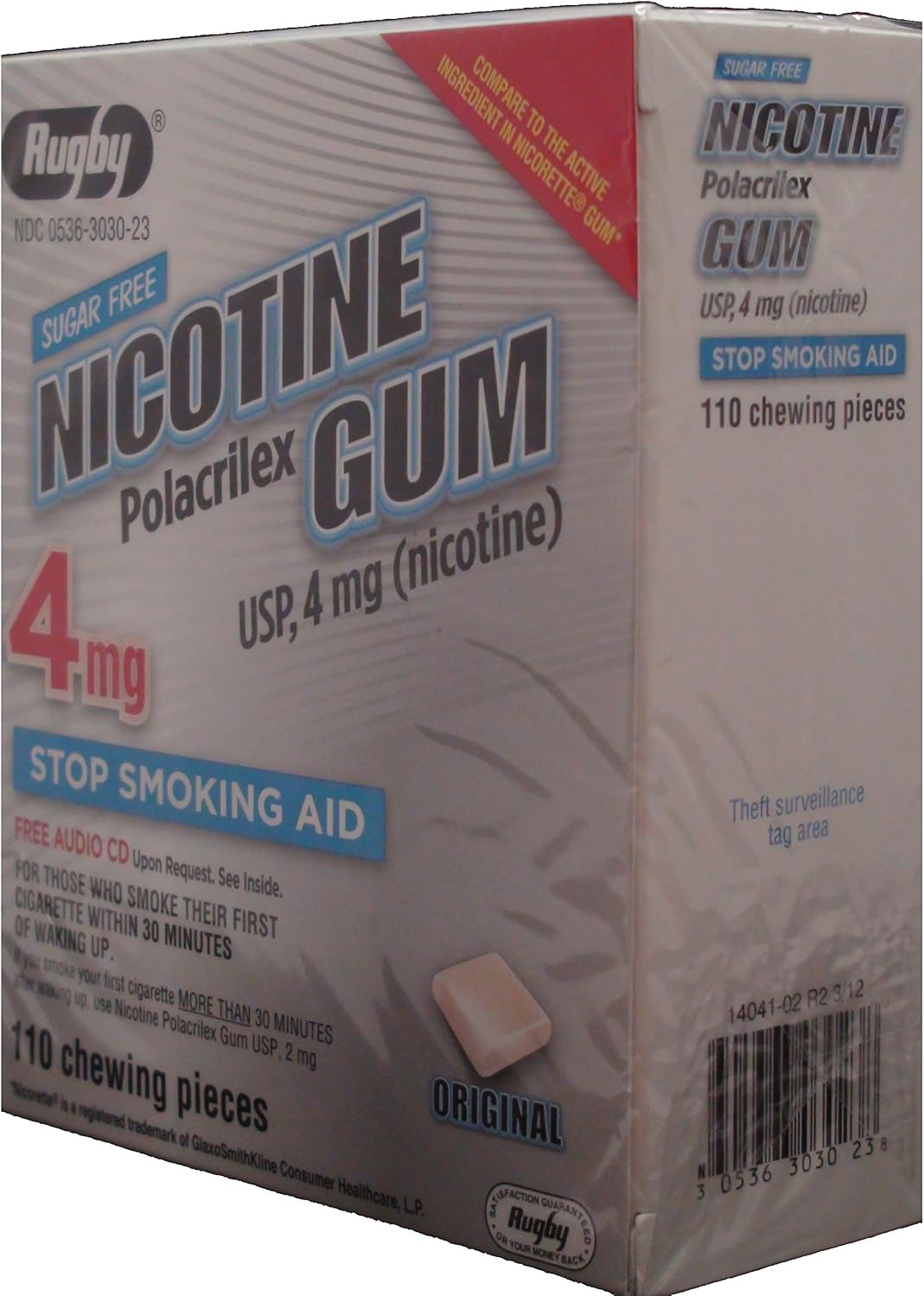 Nicotine Gum 4mg Sugar Free Original Generic for Nicorette 110 Pieces per Box Pack of 3 Total 300 Pieces