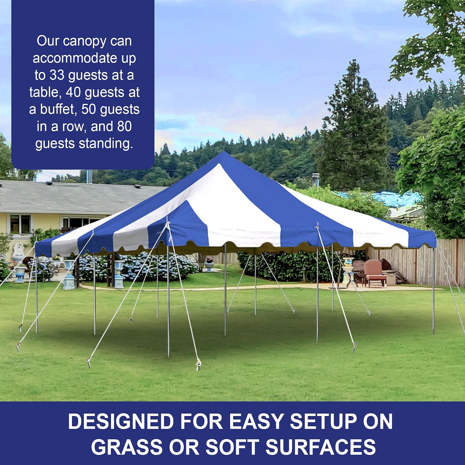 20’ x 20’ Weekender Canopy Pole Tent, Indoor and Outdoor Heavy Duty Easy Up, 80 Person Capacity Tent for Parties, Weddings, and Events, Commercial and Residential Use, PVC White Top | Easy Up Weekender Canopy Tent With 80 Person Capacity - Outdoor Canopi…